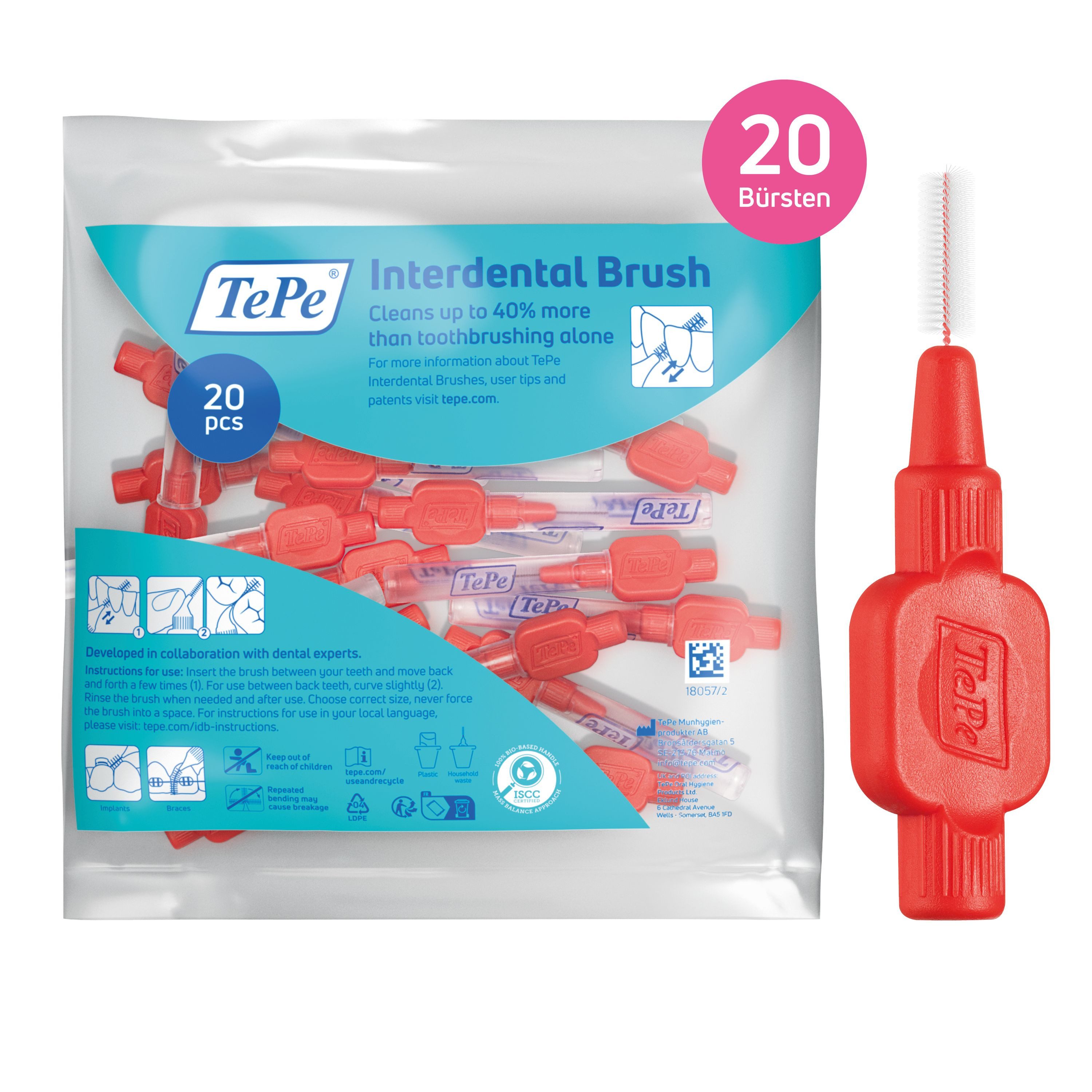 TePe Interdentalbürsten 20 Stück extra Soft Zahnreinigungsstäbchen aus Schweden