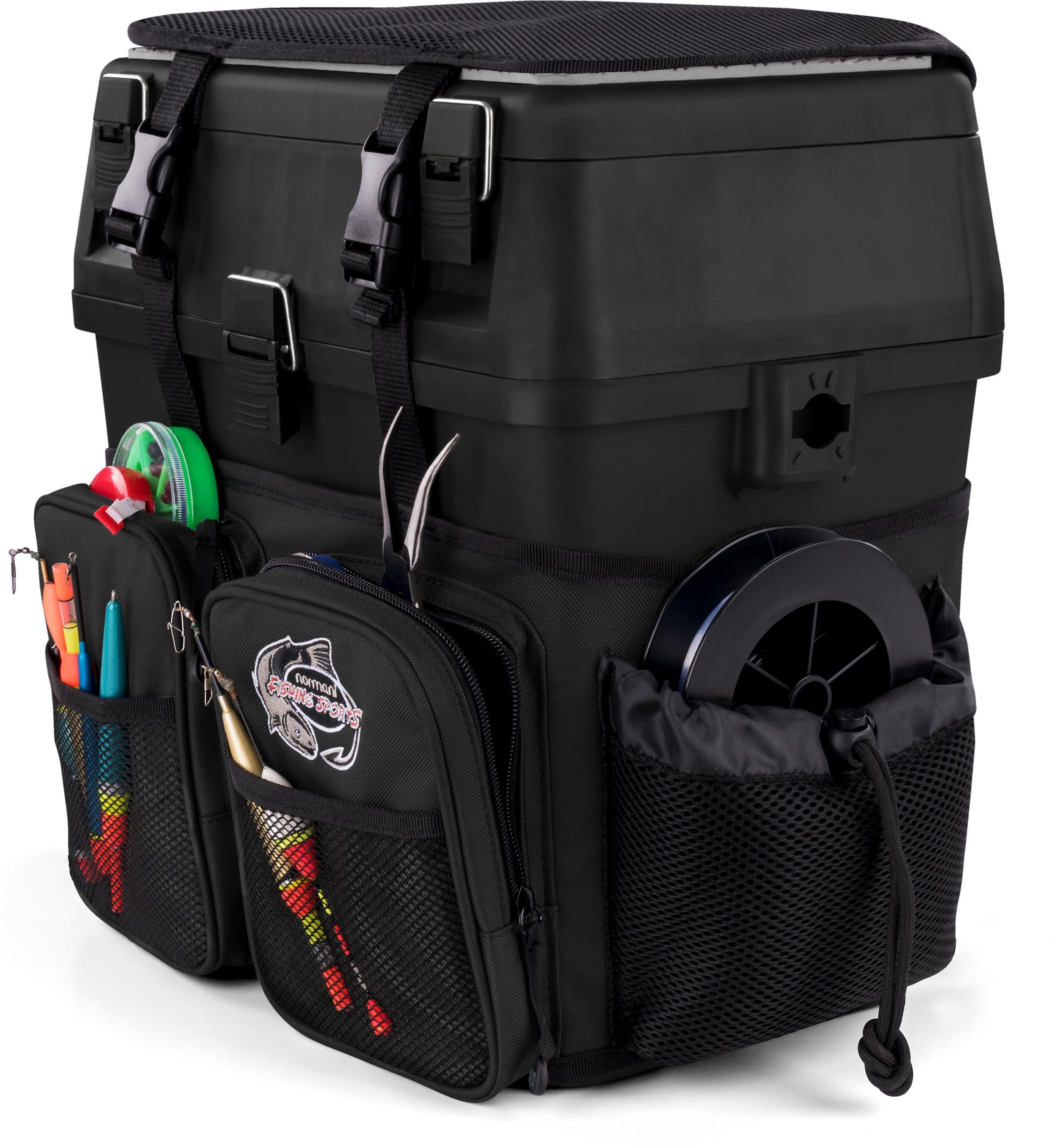 normani Angelkoffer Angelbox Bilbao, Angeltasche Sitzkiepe mit Rucksackfunktion und Tackle-Boxen