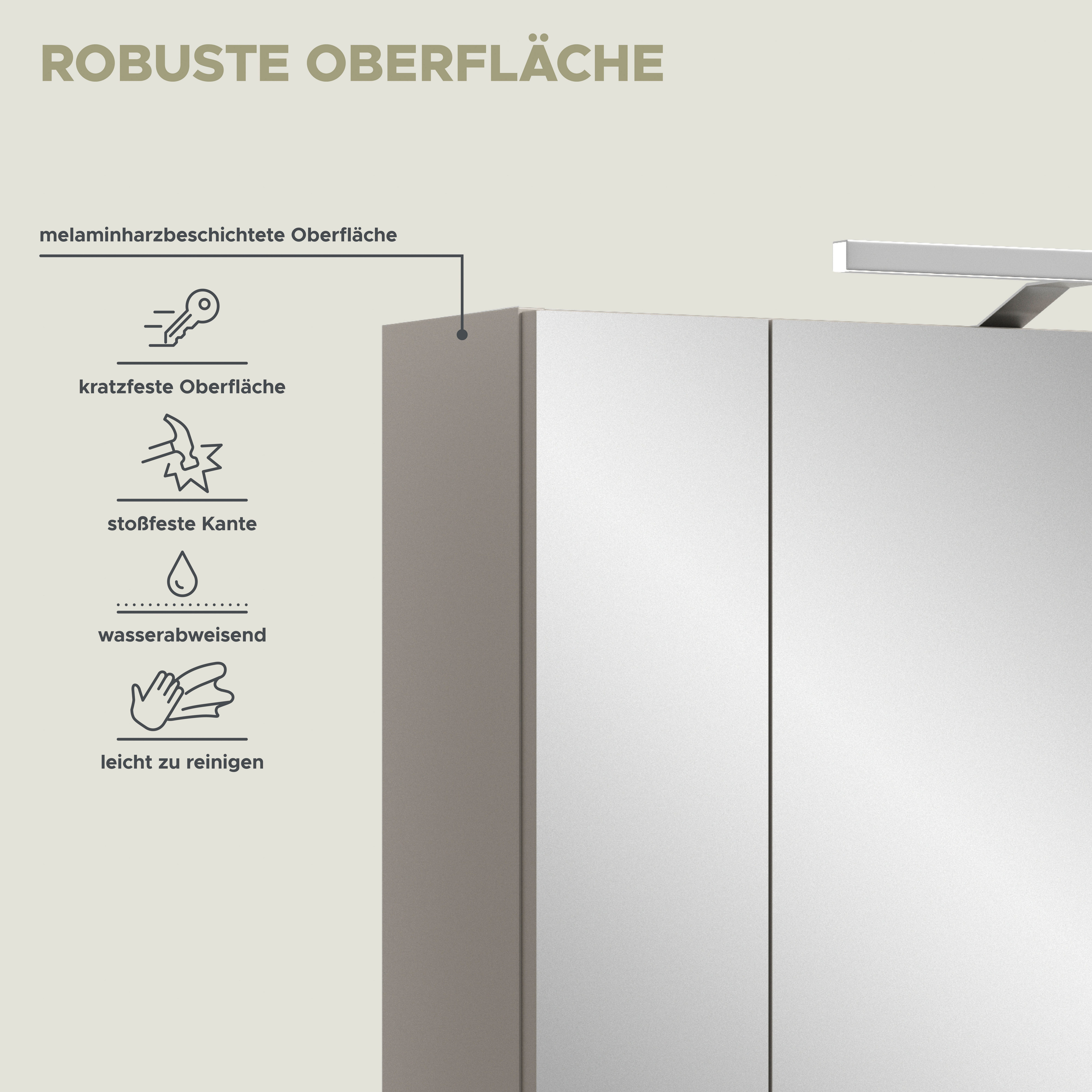 welltime Spiegelschrank FLORENZ, inkl. Beleuchtung, Breite 60 cm, 3 Spiegeltüren (TOPSELLER) in verschiedenen Farben erhältlich, Badmöbel, Badschrank, Schrank,  – Bild 5 von 5