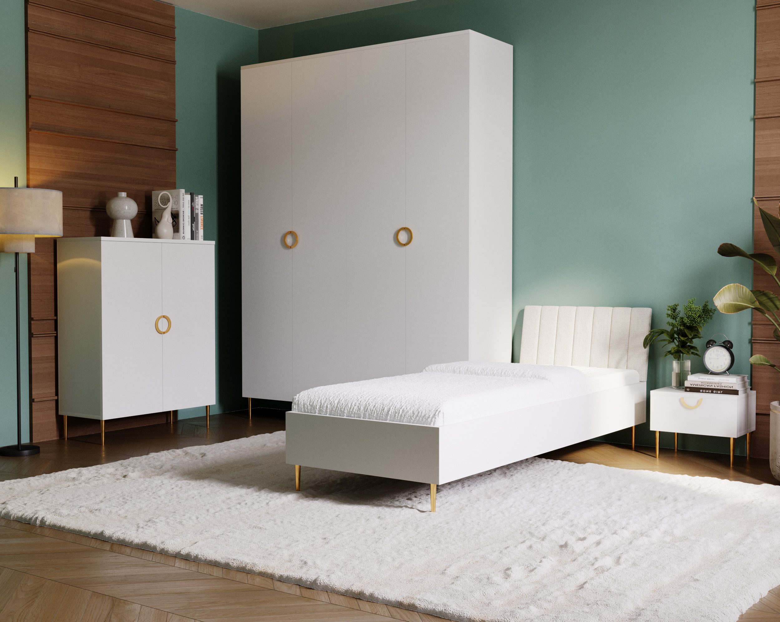 MOEBLO Drehtürenschrank VALERIA B04 (Kaschmir, Glamour Schrank mit 2 Schubladen, Metallgriffe & Füße in Gold, Elegantes Schlafzimmer‑ & Ankleidemöbel, Kleiderschrank Schrank Garderobe Schlafzimmer Drehtürenschrank) (BxHxT): 180x240x52 cm