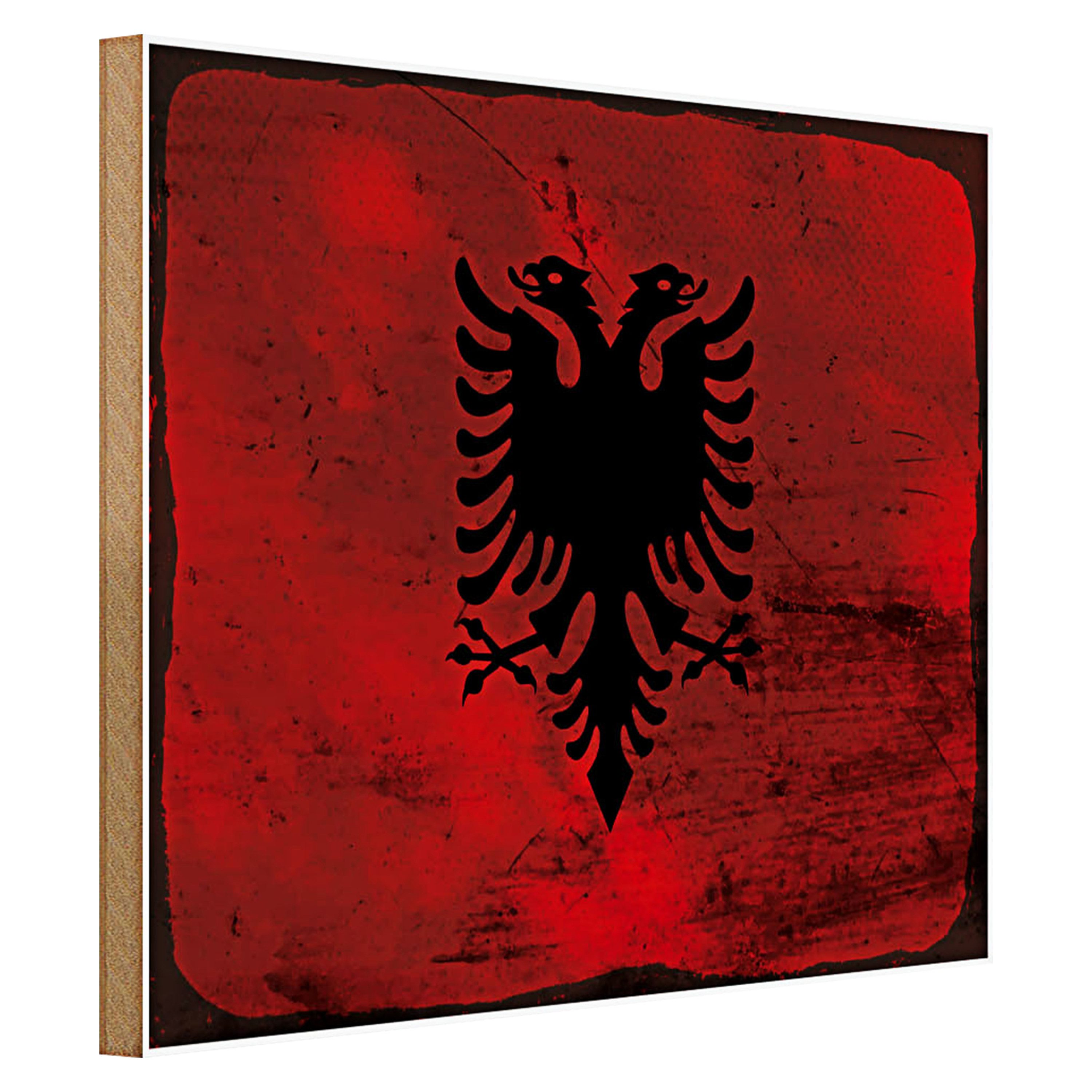 Roomando Holzbild Flagge Albanien 40x30cm Flag Albania Rost