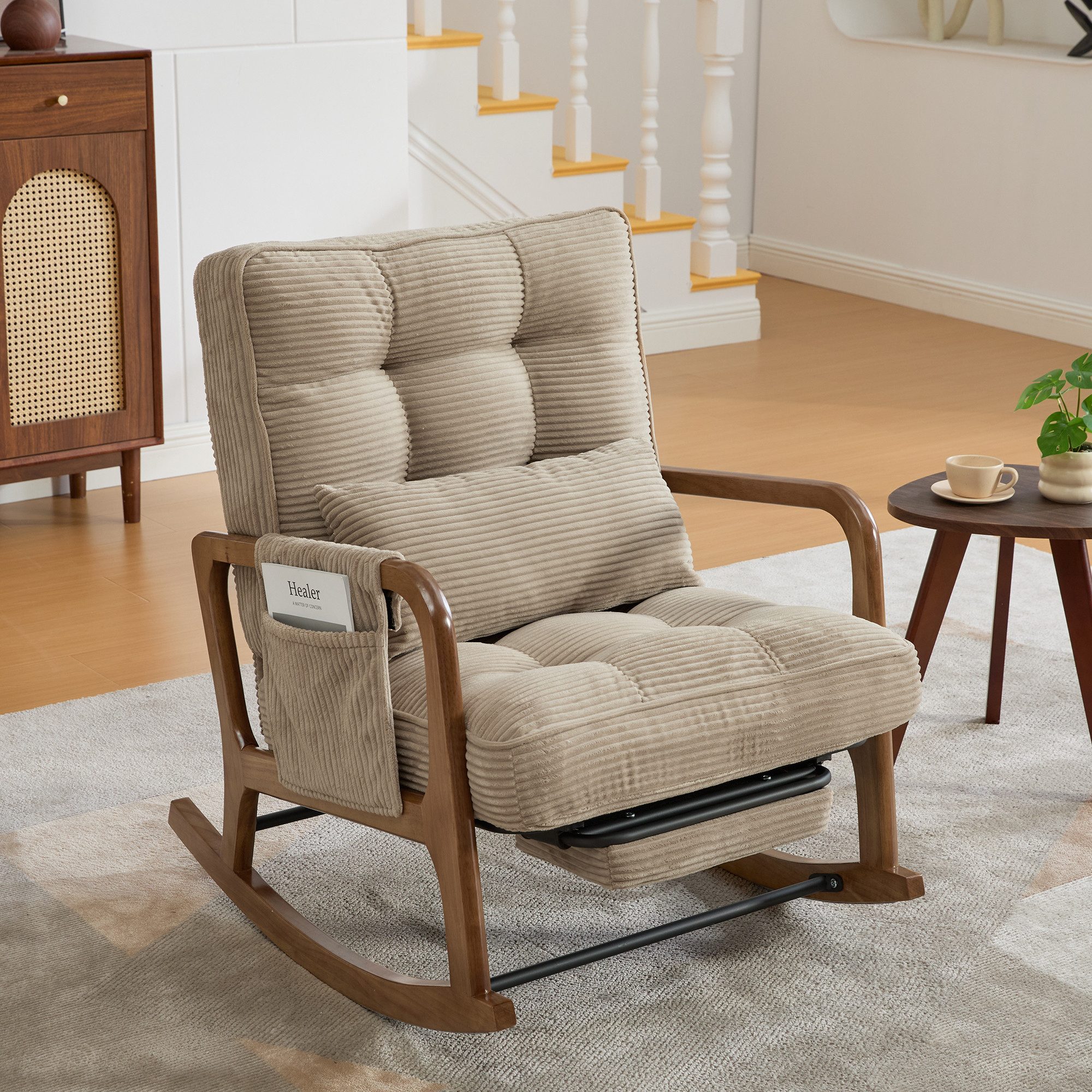 TavilaEcon Schaukelstuhl Cord-Baby-Sessel mit Seitentaschen, Fußstütze & verstellbarer Lehne (1 St), mit Lendenkissen, für Wohn-, Schlaf- & Kinderzimmer