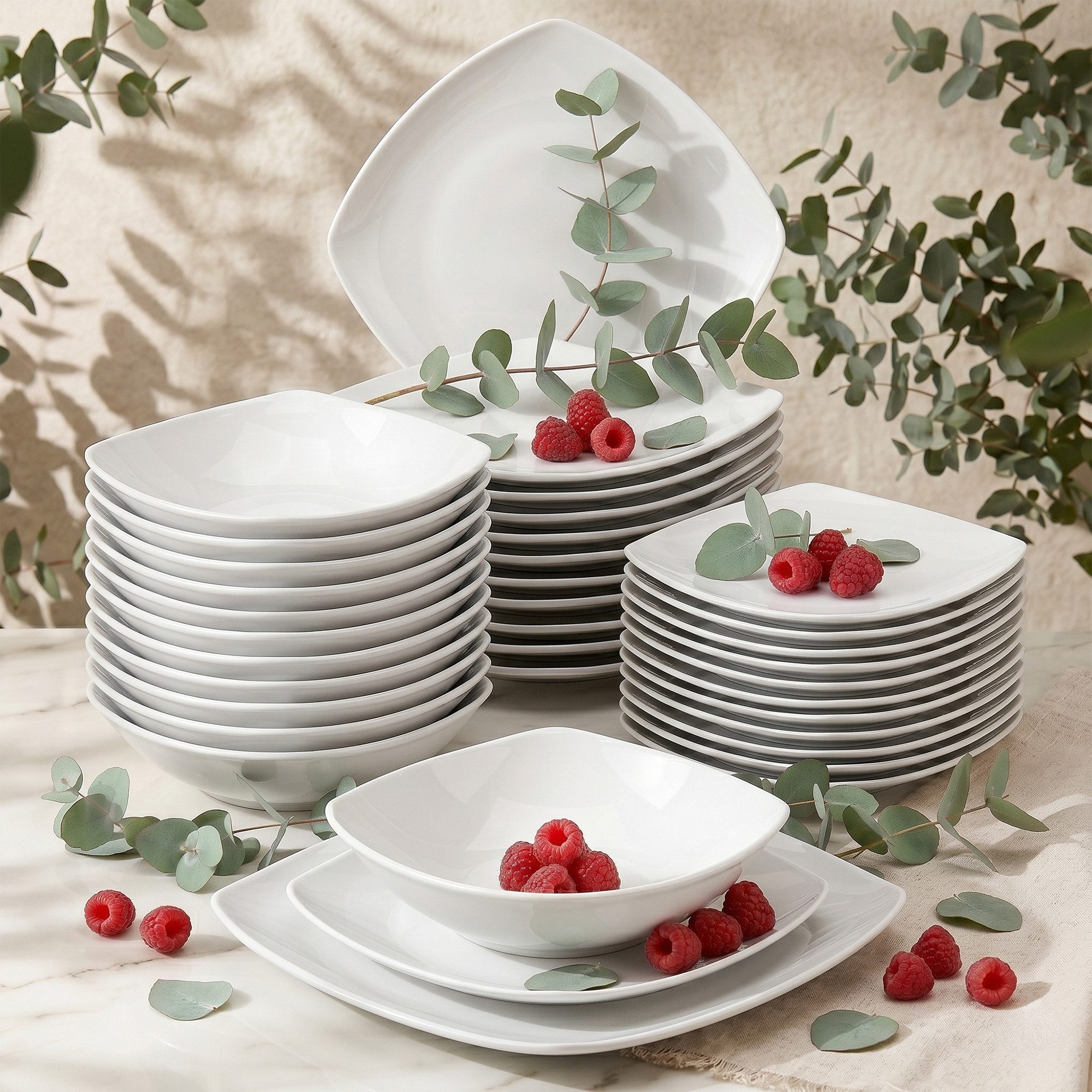 KONSIMO® Tafelservice CARLINA Dessertteller Suppenteller Speiseteller (36-tlg), 6 Personen, Porzellan