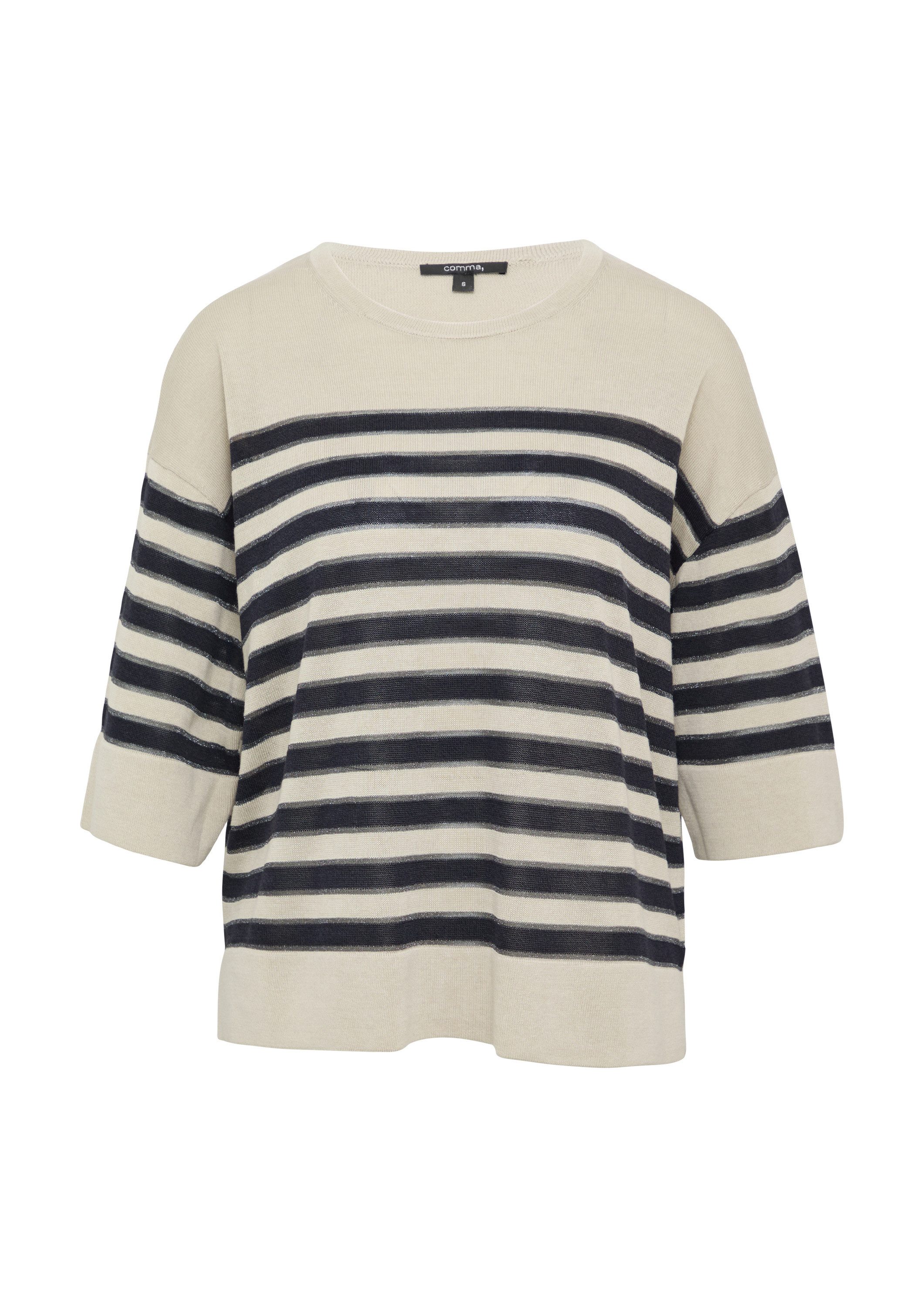comma 3/4 Arm-Pullover Strickpullover Gestreifter Feinstrickpullover mit Gl günstig online kaufen