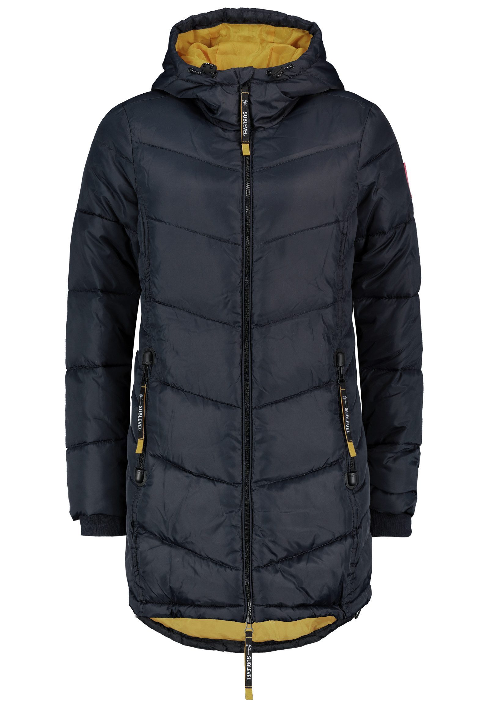 SUBLEVEL Winterjacke Steppdesign Reißverschlusstaschen Bequem für Damen (1-St) Gefüttert, Kapuze, Langarm, Einfarbig, Wasserabweisend