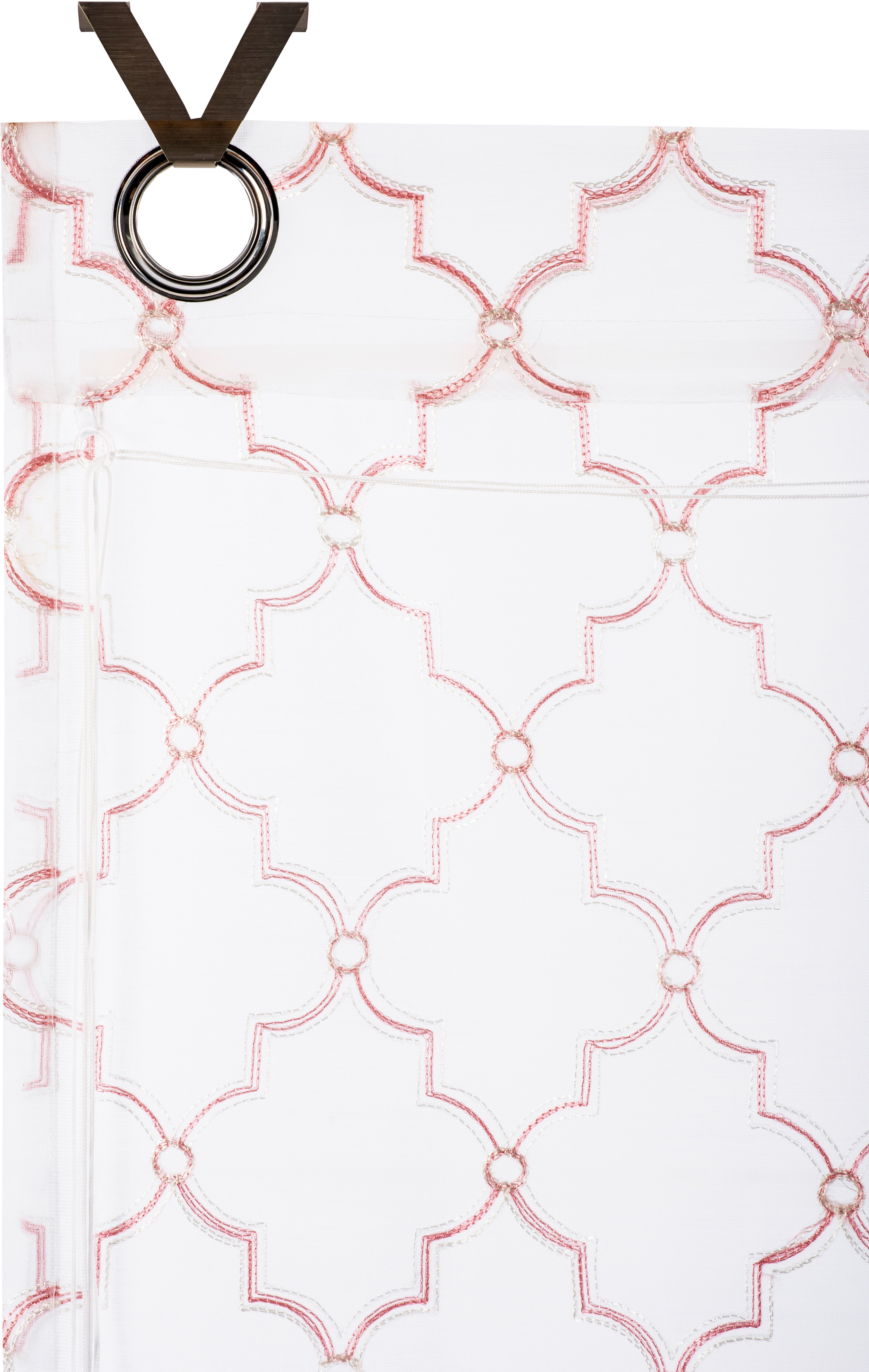 Raffrollo Maroc, Leonique, monochrom, mit halbtransparent, Größen ohne bestickt, verschiedene Hakenaufhängung, rosé Bohren