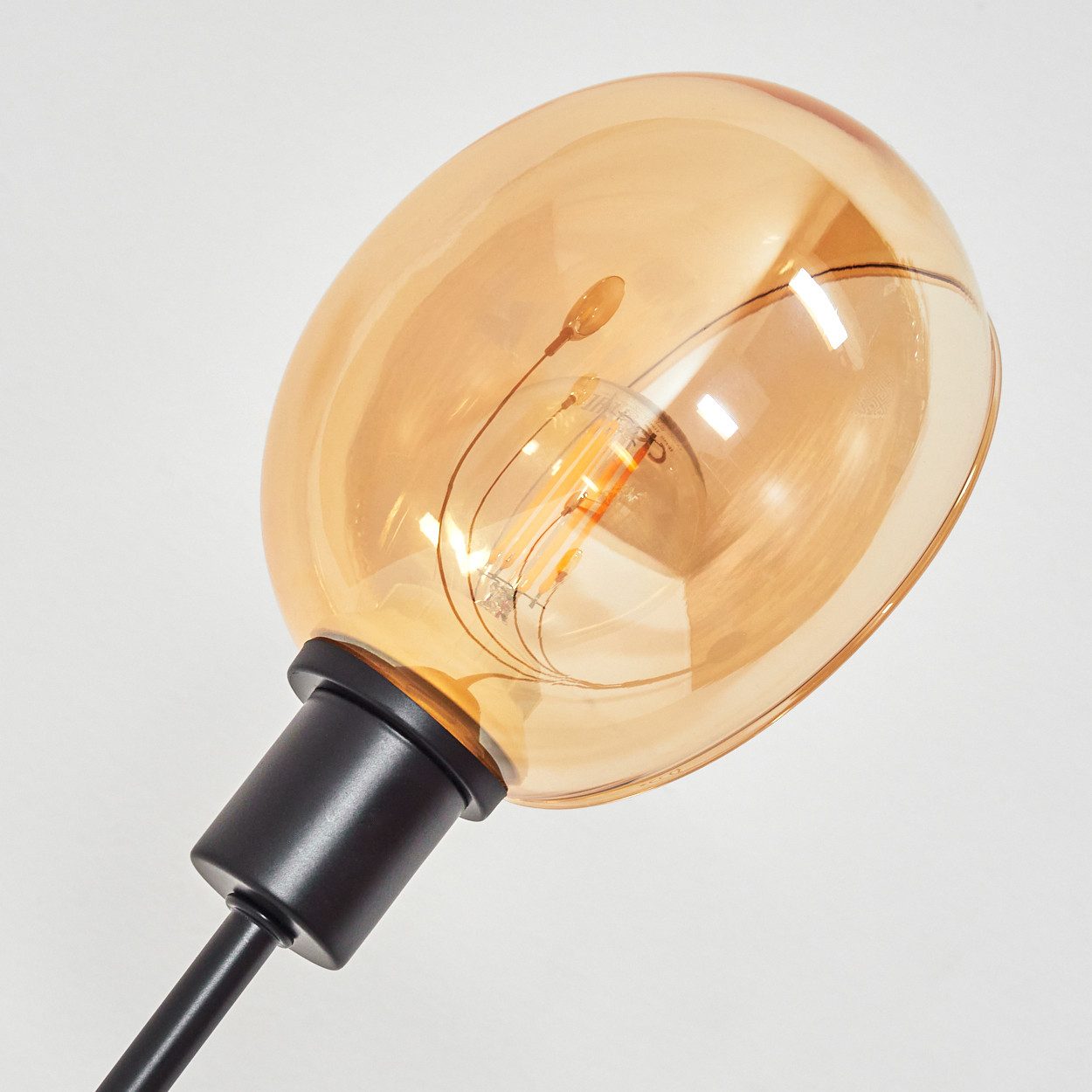 hofstein Stehlampe Stehlampe aus Metall in Schwarz/Rauch/Bernstein/Klar, Vintage-Design, ohne Leuchtmittel, Stehleuchte verstellbar mit Marmorfuß und Schalter am Gehäuse, E14
