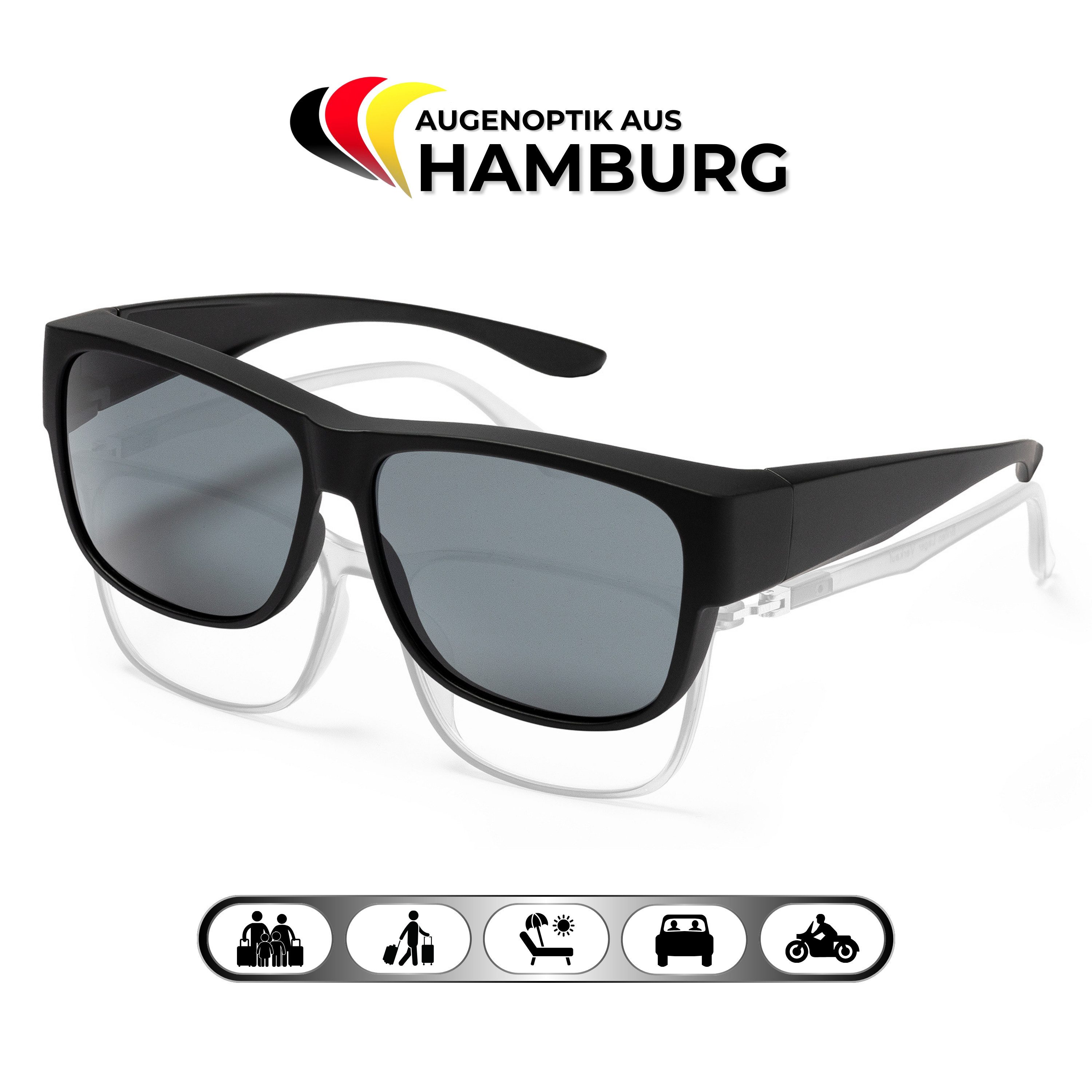 Sonnenbrille, Überziehbrille, Polarisierte Überbrille für Brillenträger, Fit Over