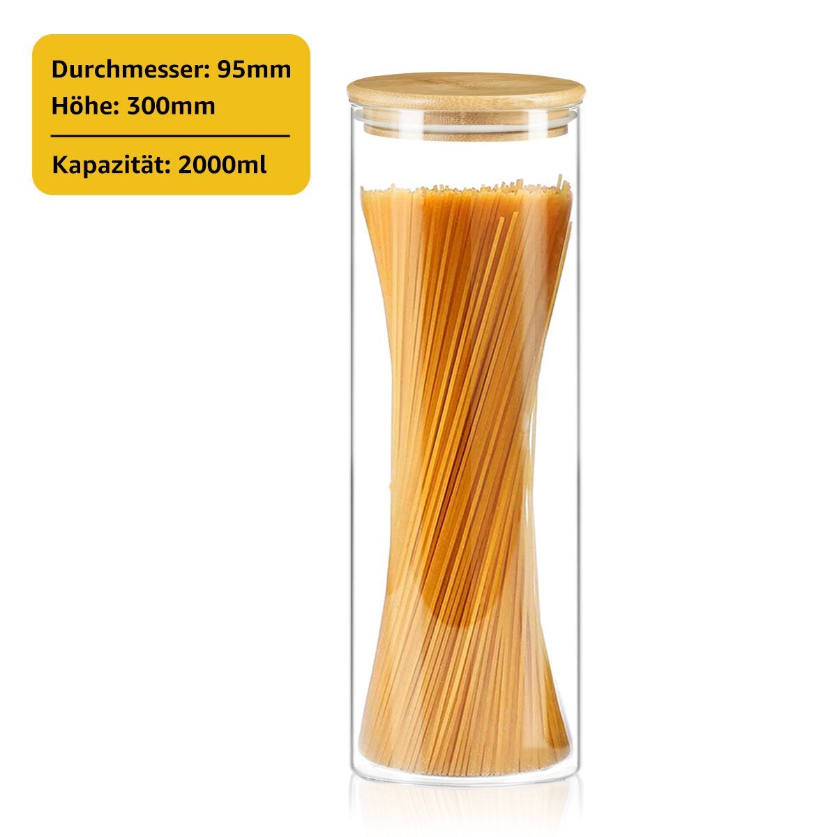 Deckel mit Vorratsglas (2000ml+550ml+550ml+1000ml+1000ml, Set, 5-tlg), Bambus 7Magic Vorratsdose