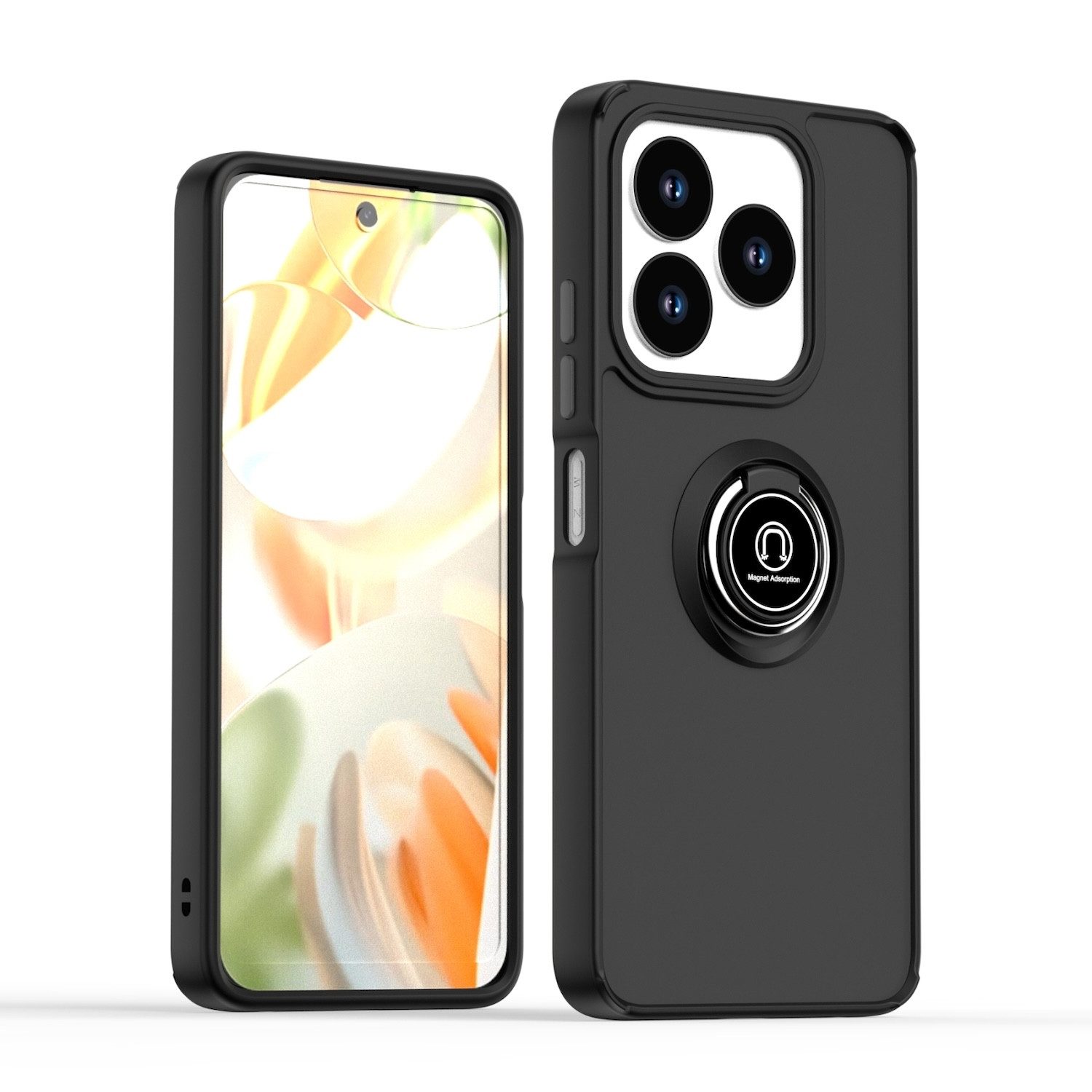 Wigento Handyhülle Für ZTE Blade V60 Smart / Blade A75 4G TPU / PC Hülle Ring Schwarz, Magnetringhalter stoßfestes Hybrid Material