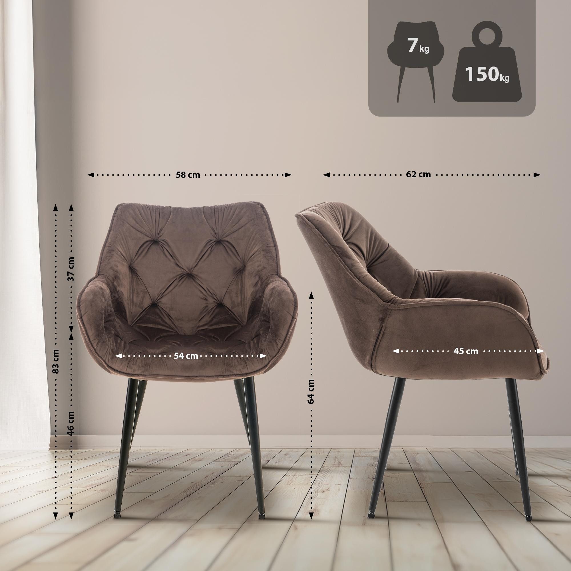 furnicato Esszimmerstuhl 4er Set Stuhl Tanna Samt 83x58x62 cm braun (1 St)