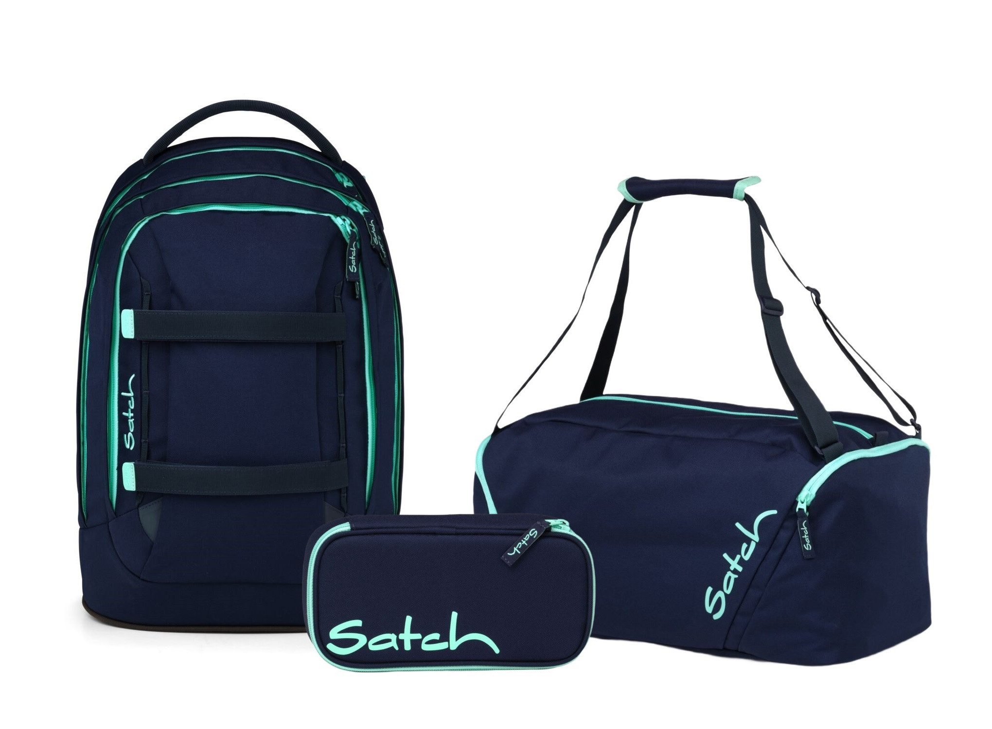 Satch Schulranzen Schulrucksack-Set PACK Ocean Mint 3-teilig (3-teilig), ergonomisch, Your-Size-System, 5 Fächer