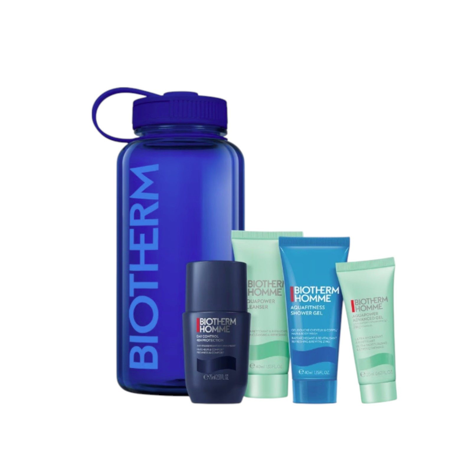 BIOTHERM Gesichtspflege-Set Homme Aquapower Drop-Set Blau Day Control 45H Protection 75 ml + Aquapower Cleanser 40 ml + Aquafitness Shower Gel 40 ml + Aquapower Advanced Gel 20 ml / 1 Stk., 5-tlg.