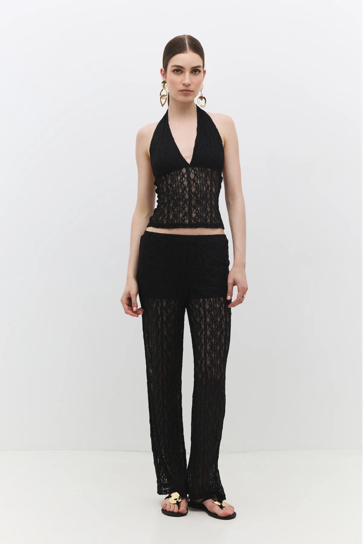 Blusentop Crop-Bluse mit Spitzenhalter und Bindeband