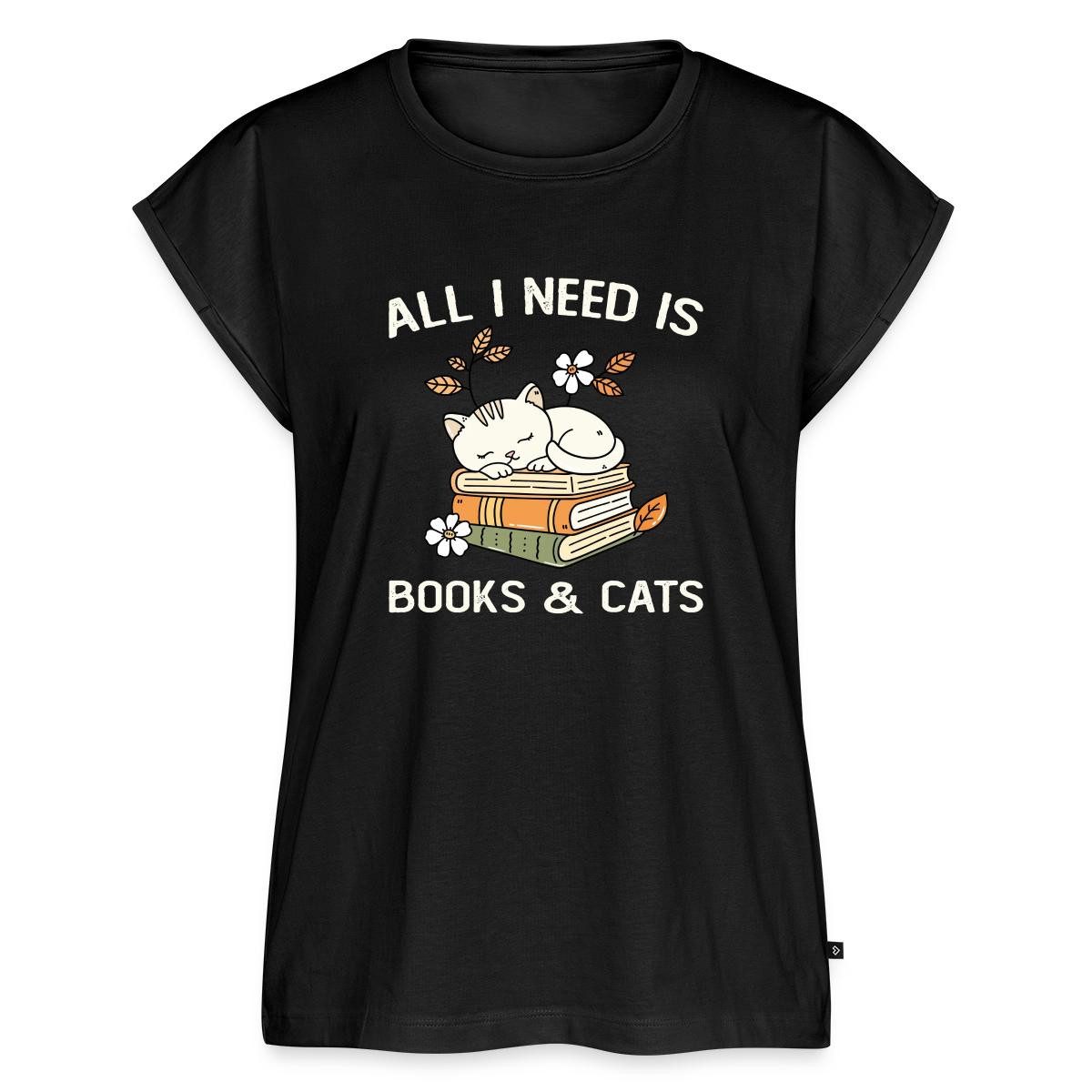 Spreadshirt T-Shirt All I Need Is Books & Cats, Katze Und Bücher Damen Casual Relaxed T-S (1-tlg)