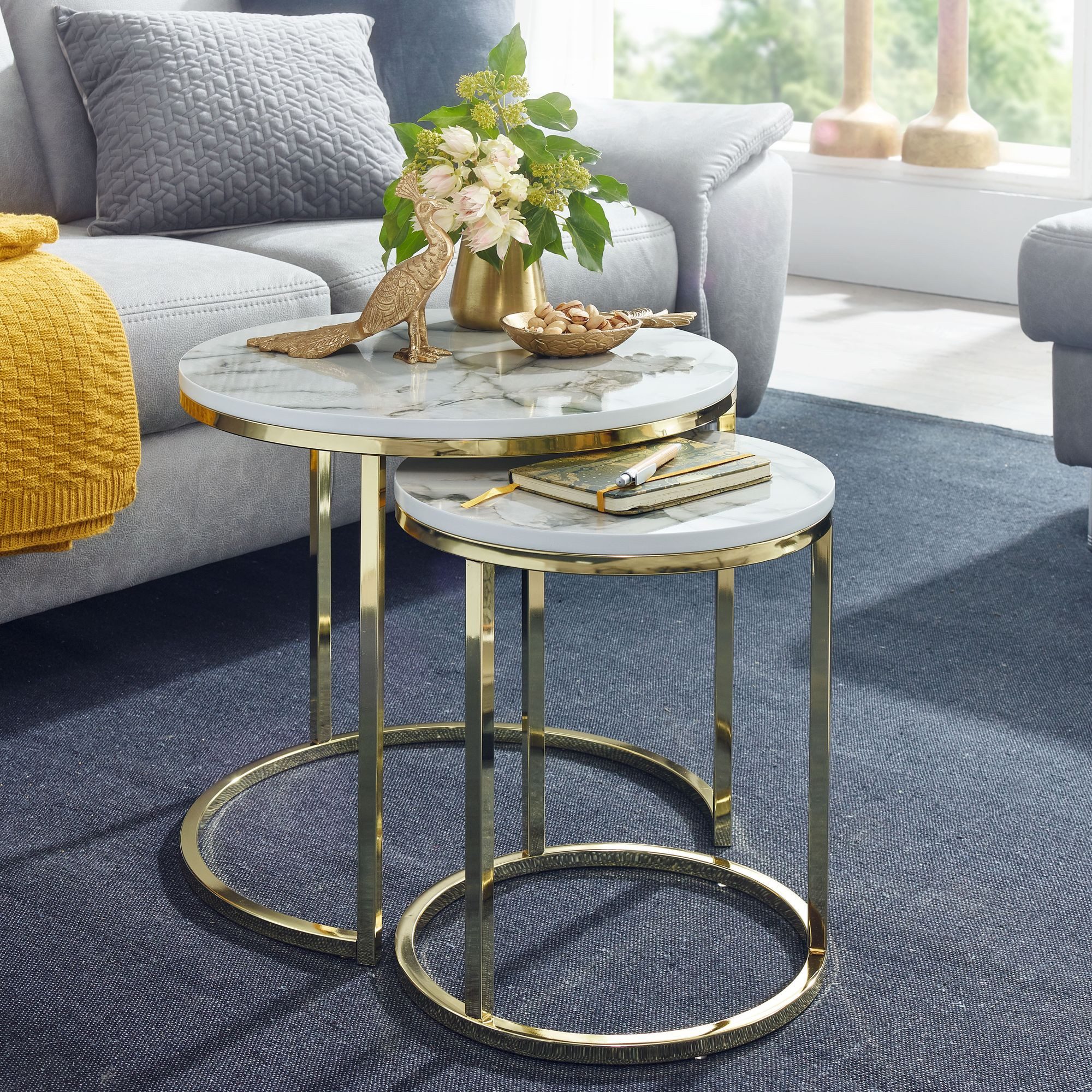 FINEBUY Satztisch FB24021 Beistelltisch 2er Set Couchtisch Marmor Optik Woh günstig online kaufen
