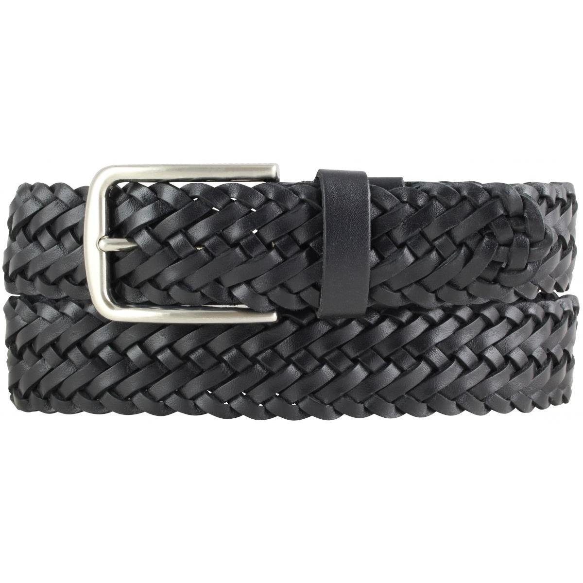 BELTINGER Ledergürtel Flecht-Gürtel aus Vollrindleder 3,5 cm - Flecht-Ledergürtel für Damen Schwarz, Silber