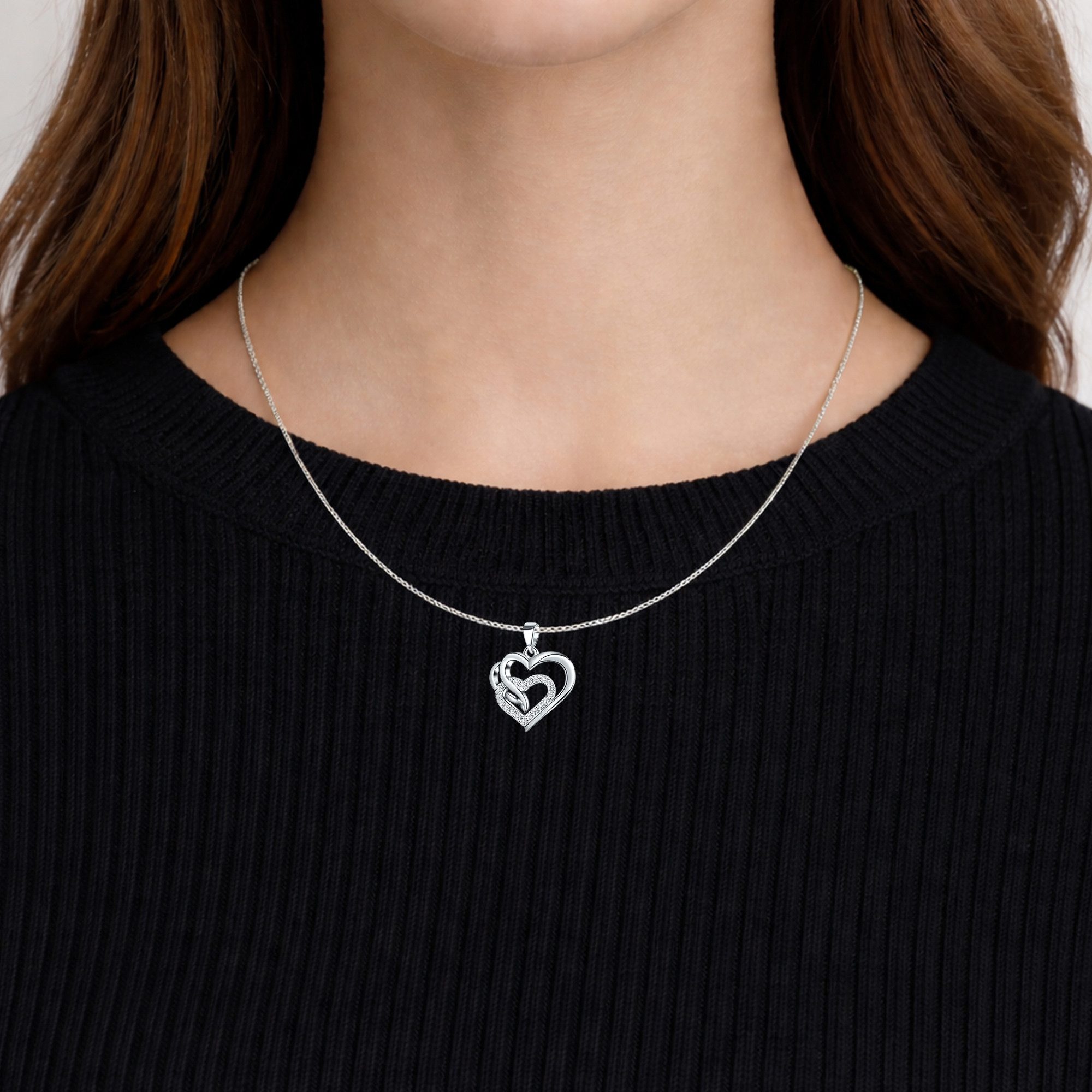 Limana Herzkette Doppelherz Schmuck Damen 925 Silber Kette mit Anhänger - Geschenk (für Frau Freundin Mama, inkl. Schmuckdose), Geburtstag Jahrestag Hochzeitstag Valentinstag Weihnachten
