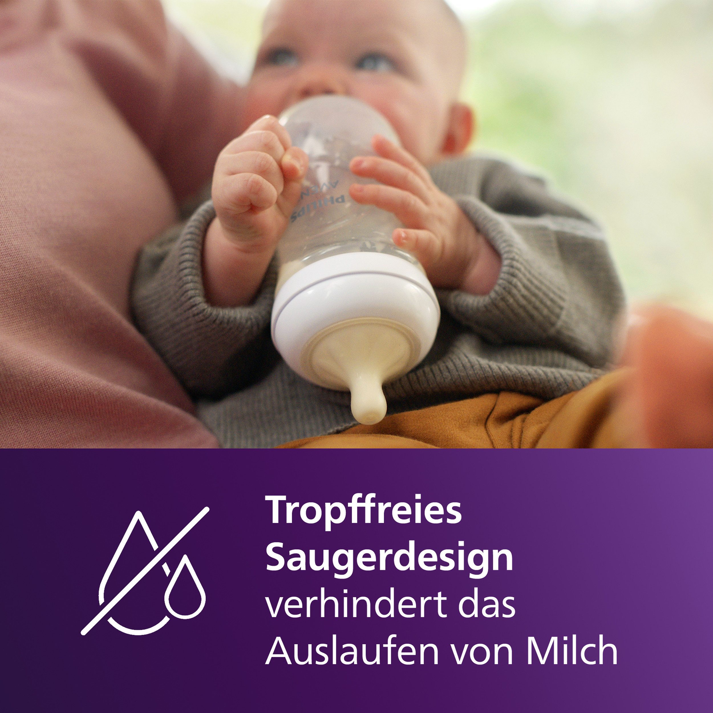 Philips AVENT Babyflasche Natural Response SCY903/03, 3 Stück, 260ml, ab dem 3. Monat
