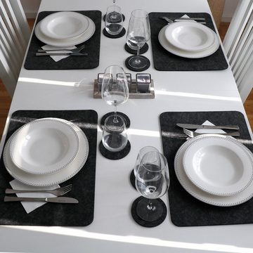 Platzset, 4 Extra-Dicke Filz Tischsets Edle Platzsets, DuneDesign, (Set, 1-St), 43x30x0,5cm Platzdeckchen grau