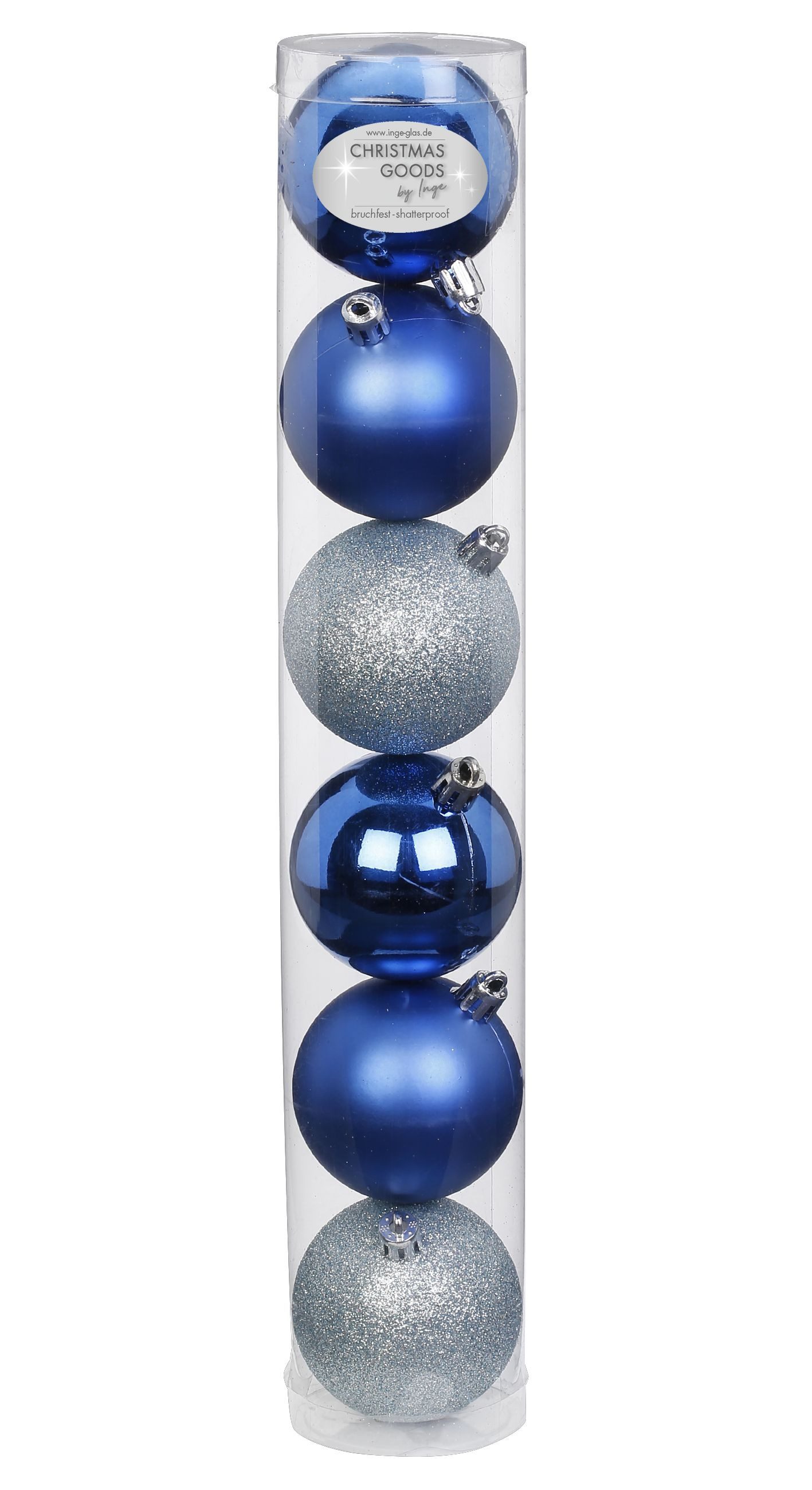 MAGIC by Inge Weihnachtsbaumkugel, Weihnachtskugeln Kunststoff 6cm x 6 Stück - Blau / Silber Mix