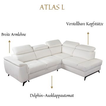 Beautysofa Ecksofa Modernes elegantes stilvolles bequemes Ecksofa ATLAS L, B:270/H:105/T:199cm