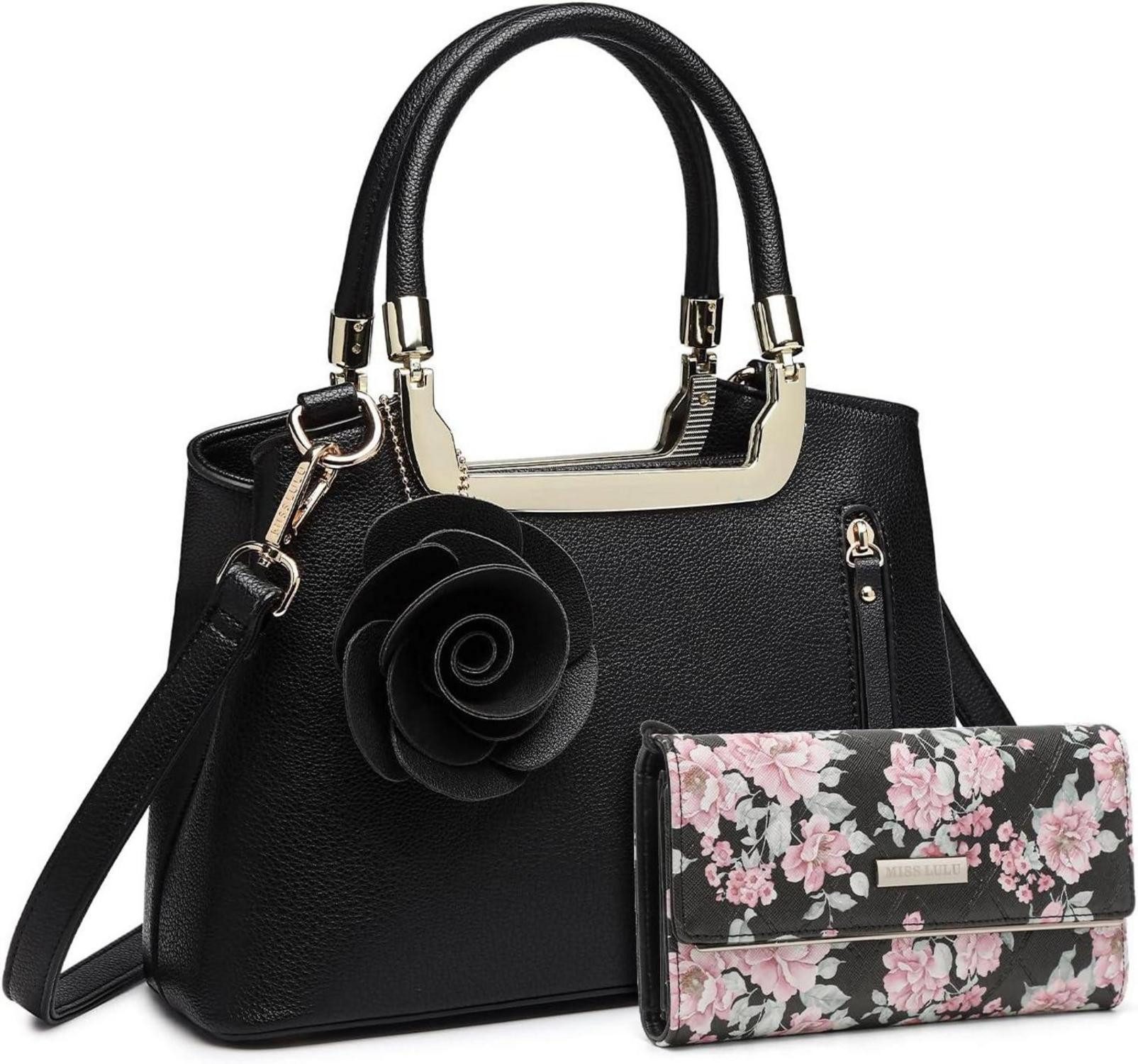 LuxusKollektion Henkeltasche Damen Handtasche Henkeltasche Geldbörse 2er Set PU Leder Crossbody Bag