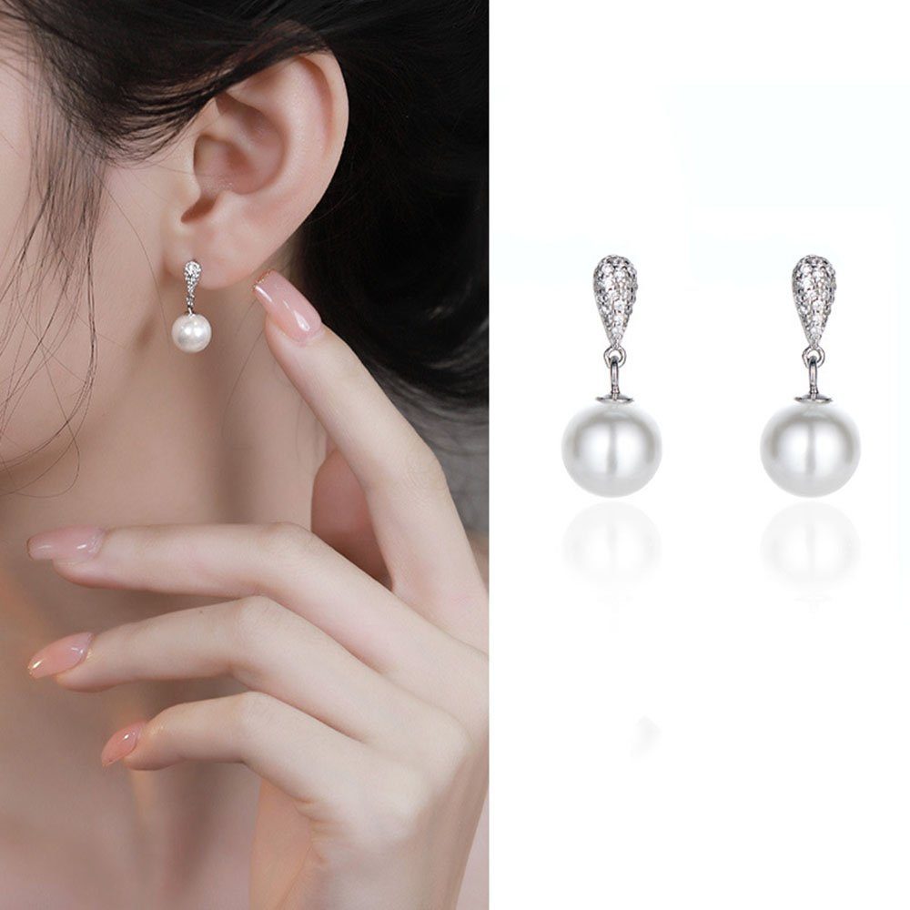 POCHUMIDUU Paar Geschenke Frauen Ohrringe Imitation Mädchen (2-tlg., Teardrop Ohrhänger für Perlen und 925 Sterling Perlen), Silber Zirkonia 