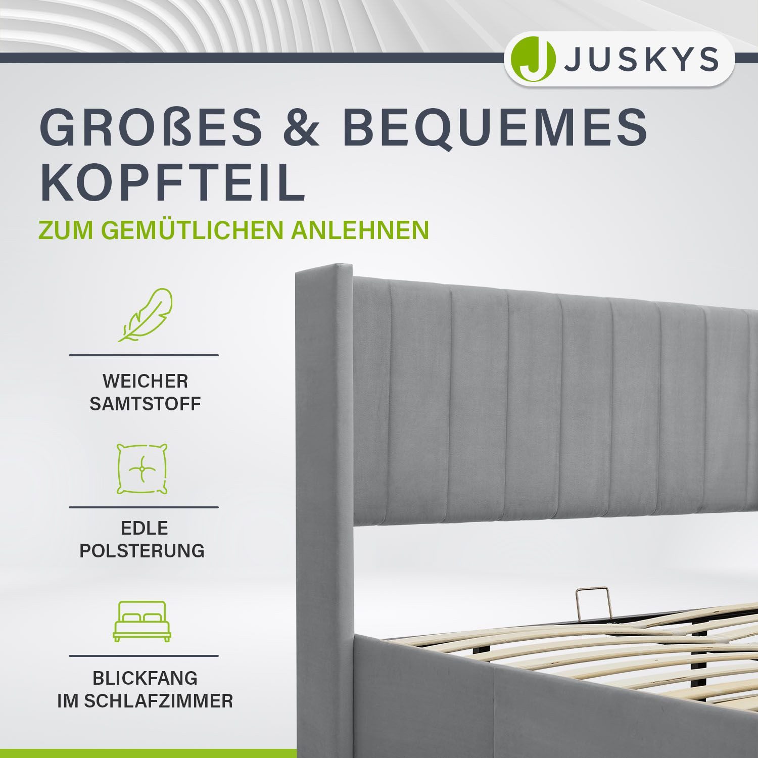 Juskys Polsterbett Savona, großer Stauraum, mit Gasdruckfeder, weicher Samt-Bezug