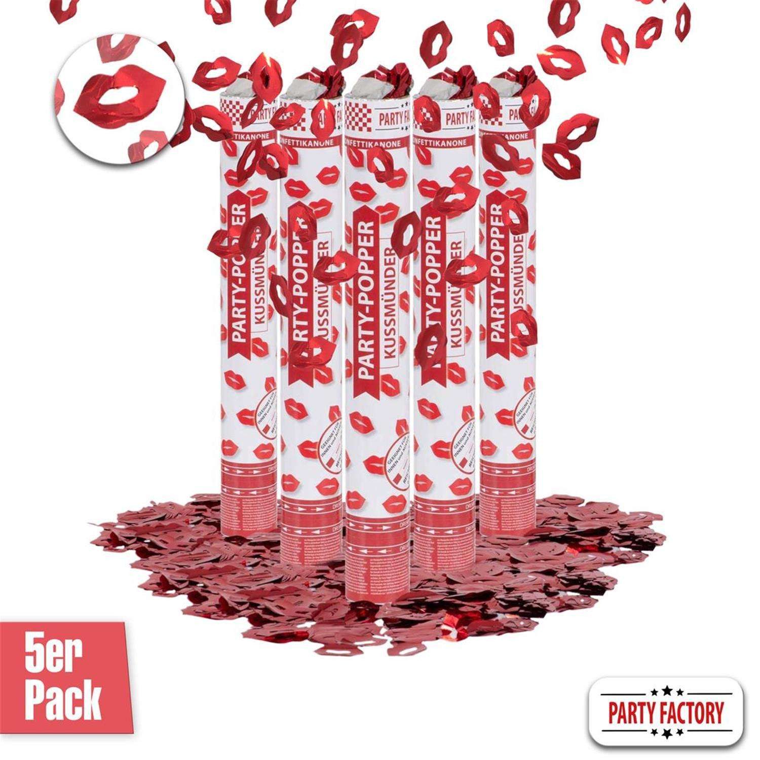 Party Factory Konfetti Party Popper 40cm Kussmund Konfetti 5er Set Deko Valentinstag