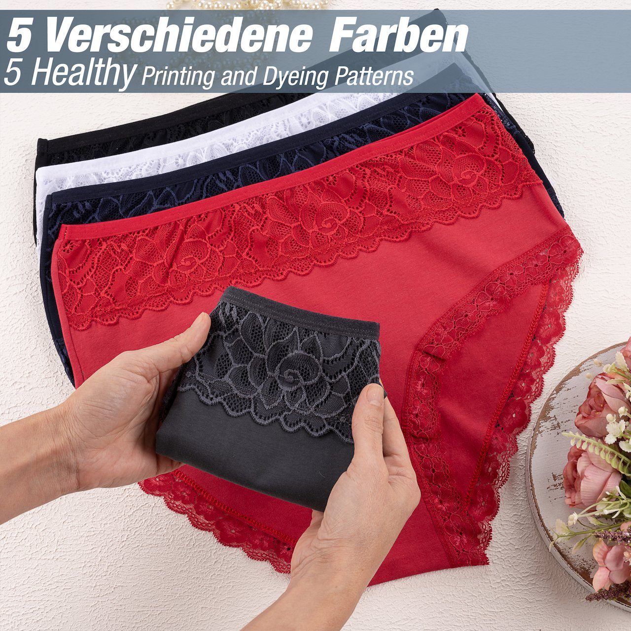 LOREZA Taillenslip 5er Set Taillen Slips - Spitze - Bunt (Packung, 5-St)
