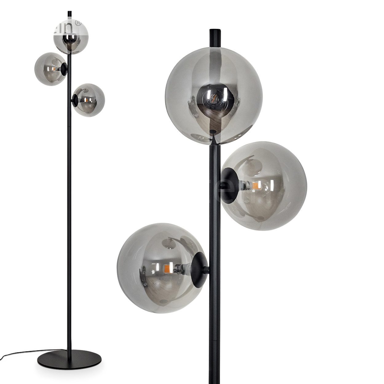 Stehlampe moderne Stehlampe aus Metall/Glas in Schwarz/Rauchglas