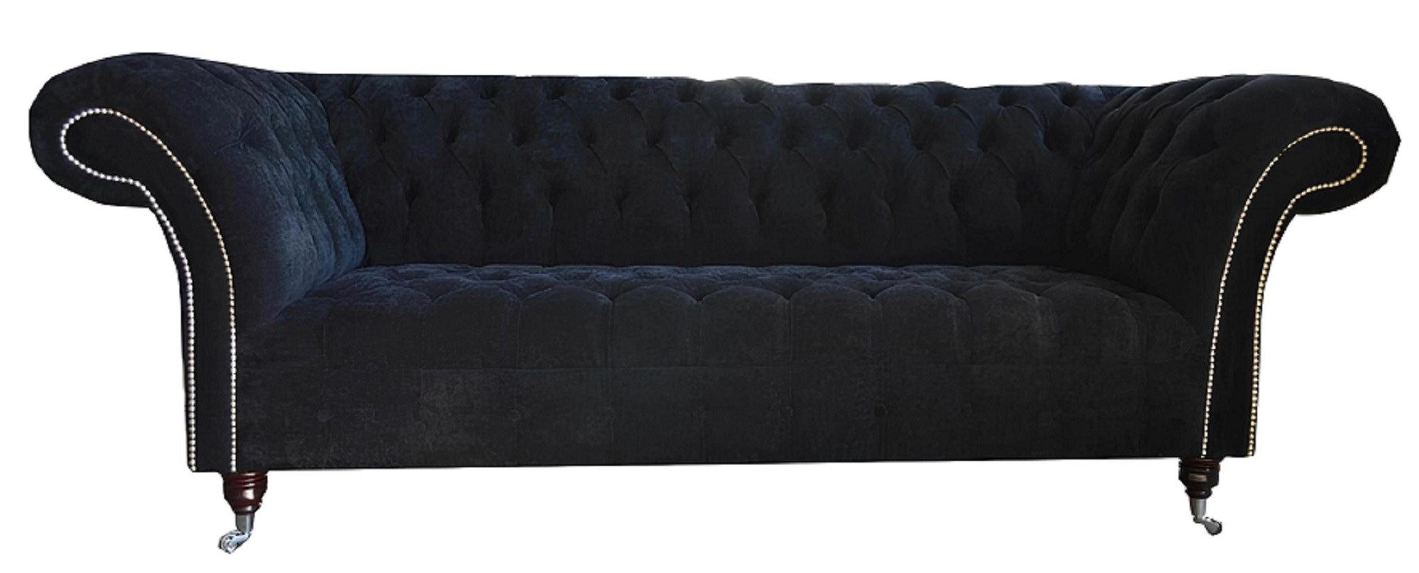 Xlmoebel Chesterfield-Sofa Schwarzes Stoff-Sofa Chesterfield für 3 Personen im Wohnzimmer, Hergestellt in Europa