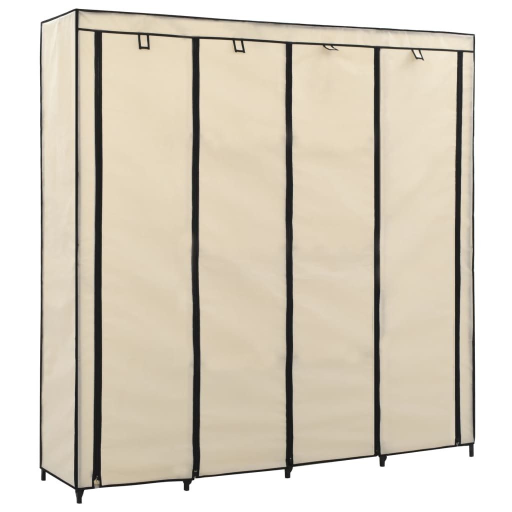 furnicato Kleiderschrank Kleiderständer Creme 175 x 45 x 170 cm mit stabilem Eisenrahmen Garderobenständer mit 4 Fächern, Stoffbezug und Wandhalterung