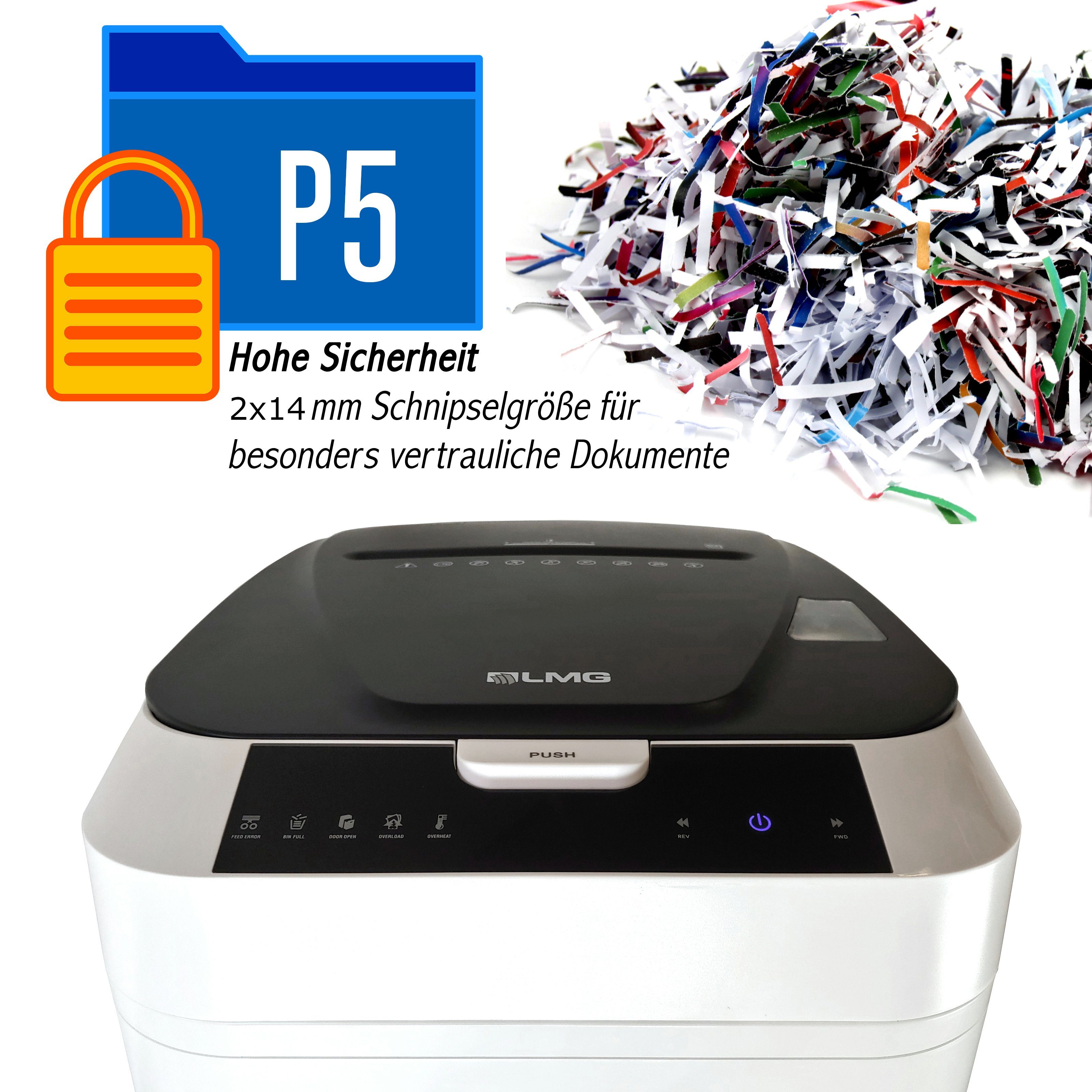 LMG Germany Aktenvernichter Autofeed Profi Shredder, 180 Blatt gleichzeitig, als P4 oder P5, Partikelschnitt Cross Cut, 32L Partikelschnitt weiß, sehr leise – Bild 4 von 5