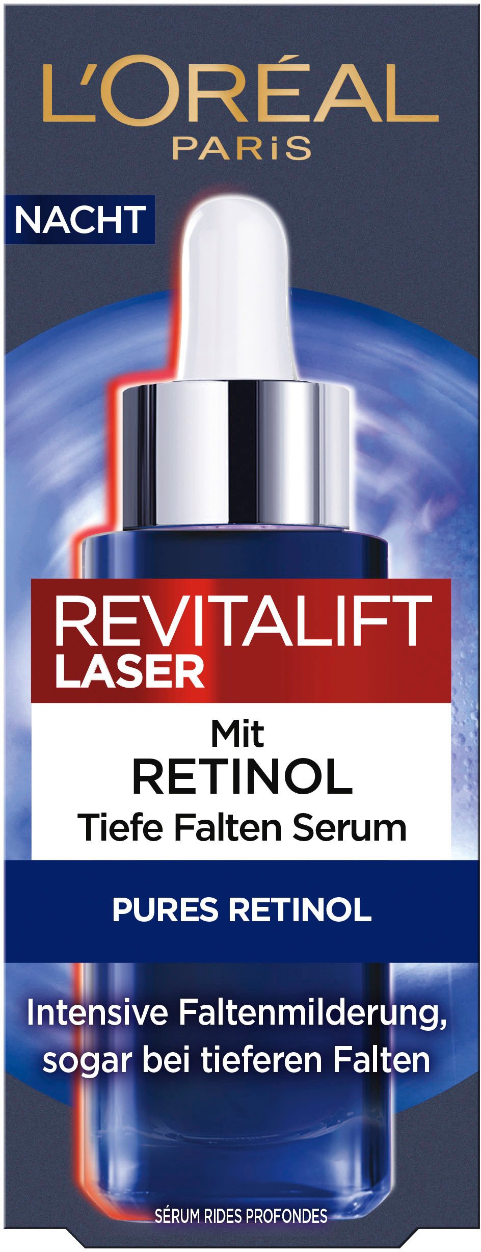 L'ORÉAL PARIS Gesichtsserum REVITALIFT LASER ANTI-FALTEN NACHT SERUM, mildert Falten, mit Retinol, mit Pipette