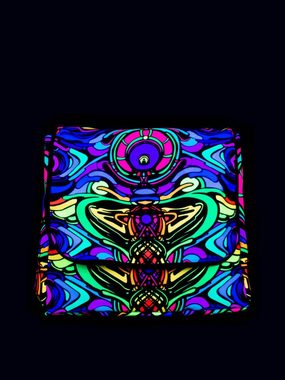 PSYWORK Tragetasche Schwarzlicht Umhängetasche Neon "Dragon Temple", UV-aktiv, leuchtet unter Schwarzlicht