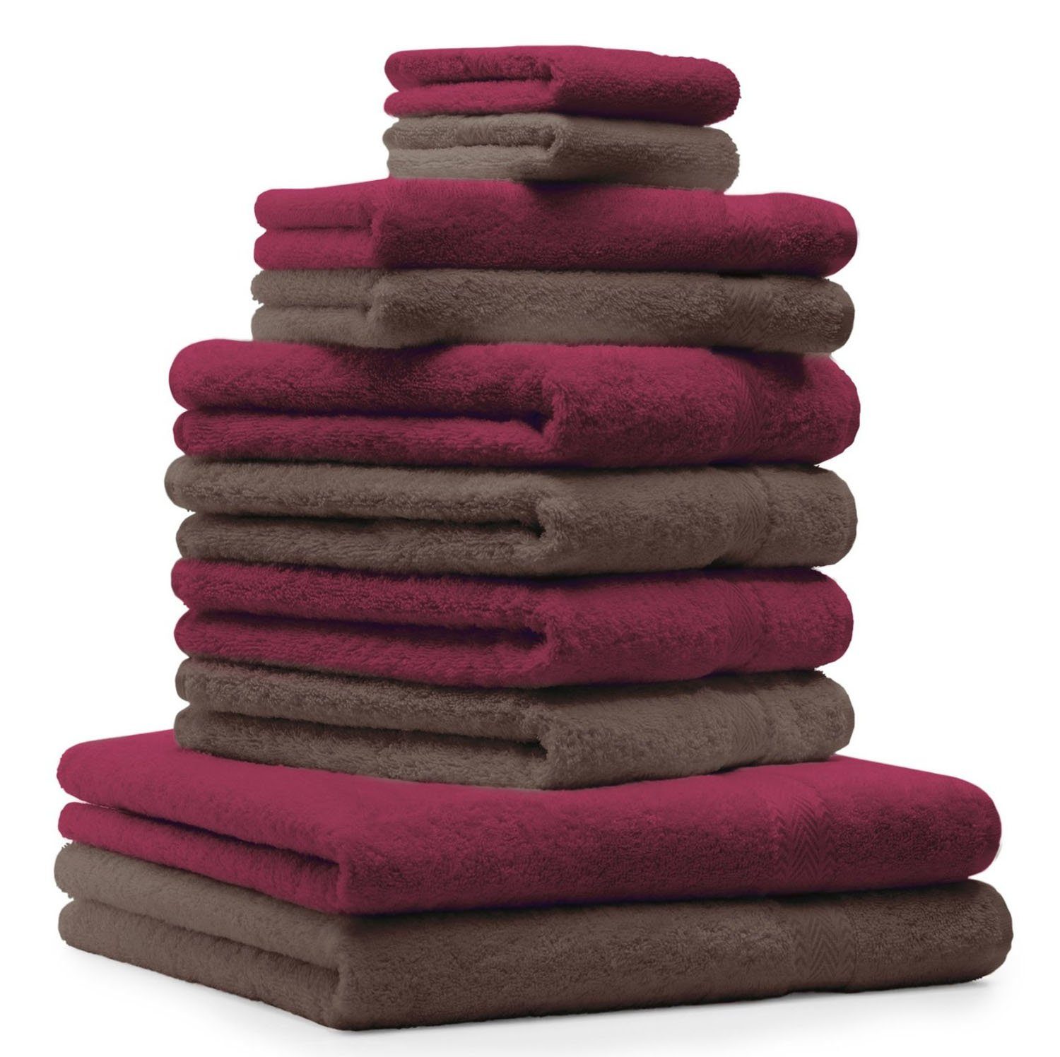 Betz Handtuch Set 10-TLG. Handtuch-Set Premium Farbe Nussbraun & Dunkelrot, 100% Baumwolle, (10-tlg)