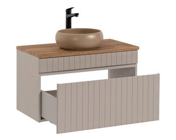 einfachgutemoebel Waschtisch-Set Badezimmer Waschplatz KARATA 80cm, Aufsatzbecken, kaschmir grey, (Badmöbel Set, 1-St., Waschtisch Unterschrank)