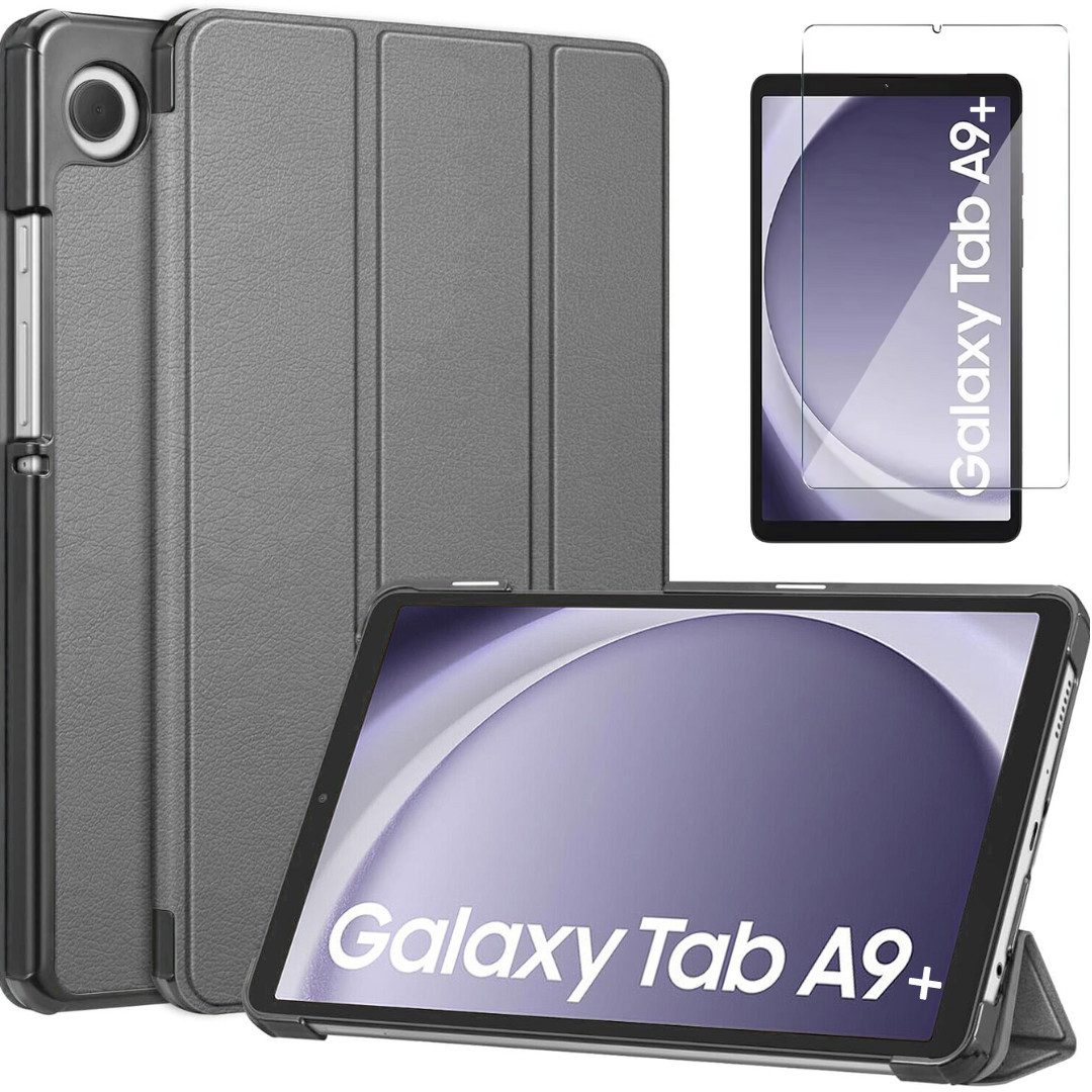 SmartUP Tablet-Hülle für Samsung Galaxy Tab A9 Plus Klapphülle Tasche Case Cover Schutzglas 11 Zoll, integrierte Standfunktion, integrierter Magnetverschluss