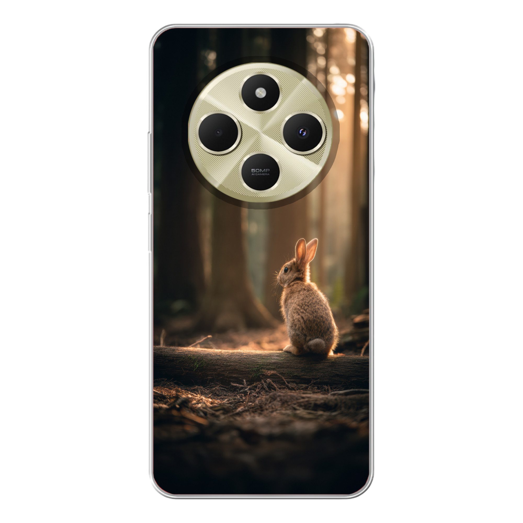 MuchoWow Handyhülle für Xiaomi Redmi 14C Kaninchen - Wald - Sonnenstrahlen, Handy Case, Silikon, Bumper Case Dünn