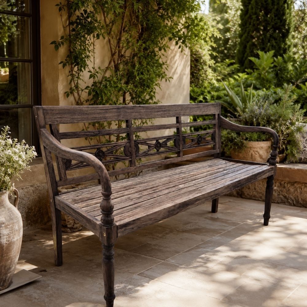 LebensWohnArt Sitzbank Massive Teakholz Sitzbank CHRISTOS 150cm brown Outdoor Gartenbank