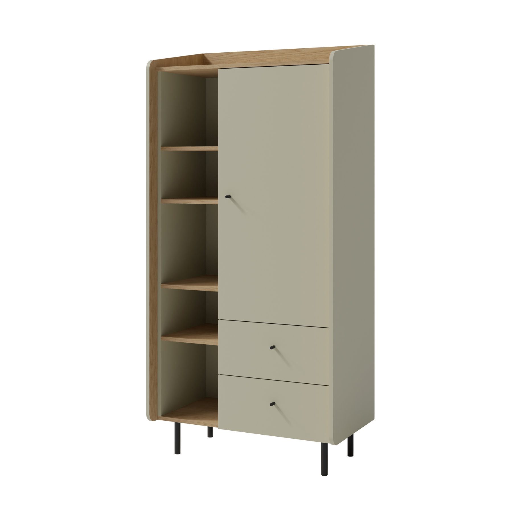 Beautysofa Kinderregal ALEX mit Tür und 2 Schubladen, erhältlich in zwei trendigen Farben- Eukalyptus oder Sandbeige, Breite: 80 cm