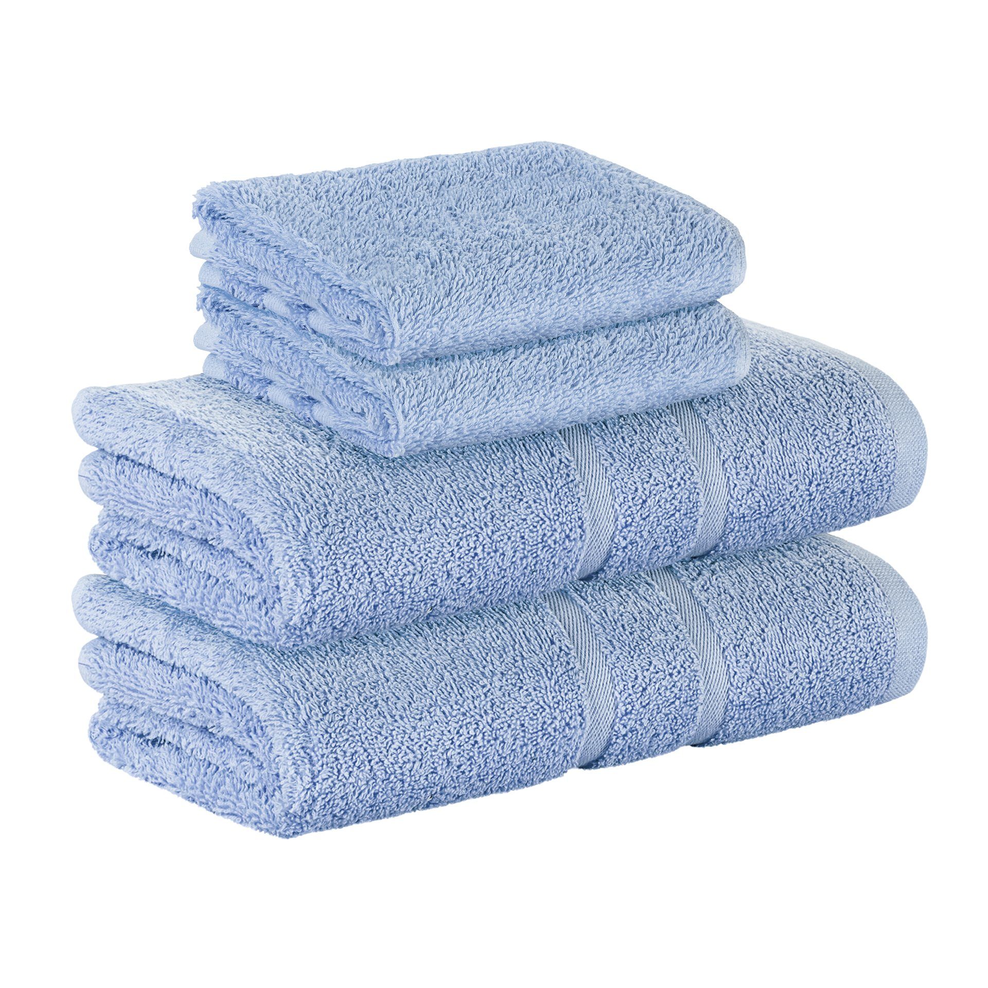 StickandShine Handtuch 2x Gästehandtuch 2x Handtücher als SET in verschiedenen Farben (4 Teilig) 100% Baumwolle 500 GSM Frottee 4er Handtuch Pack, 100% Baumwolle 500GSM Hellblau