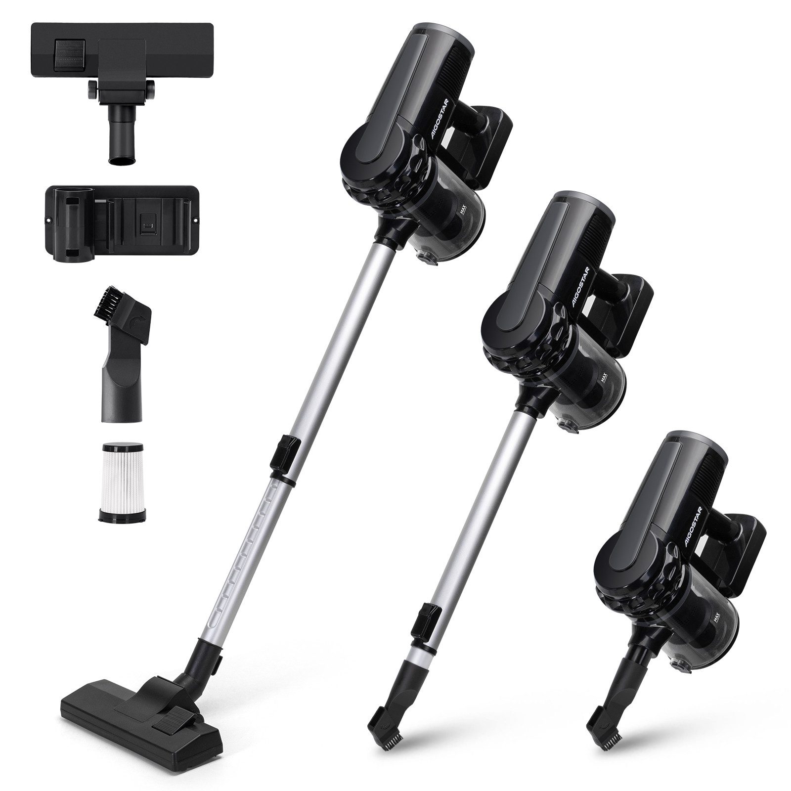 Aigostar Hand-und Stielstaubsauger Staubsauger mit Kabel 4 in 1, 15KPA, 1L/1,2L Leicht& Ideal für Zuhause, 600,00 W, beutellos, HEPA-Filter-System, Leicht und bequem