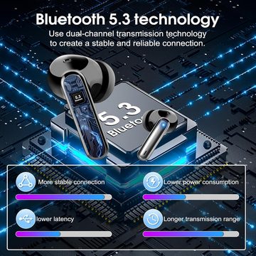 Csasan Kabellos Bluetooth 5.3, mit 4 Mic, 2024 Neue ENC Noise Cancelling In-Ear-Kopfhörer (Geräuschunterdrückung und Echtzeit-LED-Anzeige für optimales Hörerlebnis., 40 Std Immersiver Deep Bass, IP7 Wasserdicht Ohrhörer LED-Anzeige)