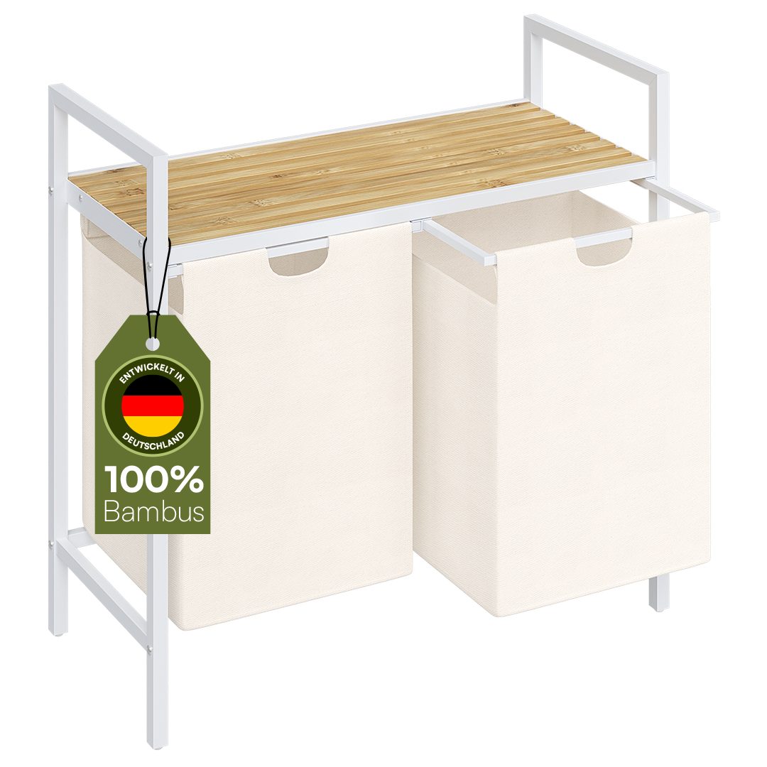 STEELSØN Wäschekorb Rigil aus Metall (2 Fächer (90 L) mit 1 Bambus-Ablage, günstig online kaufen