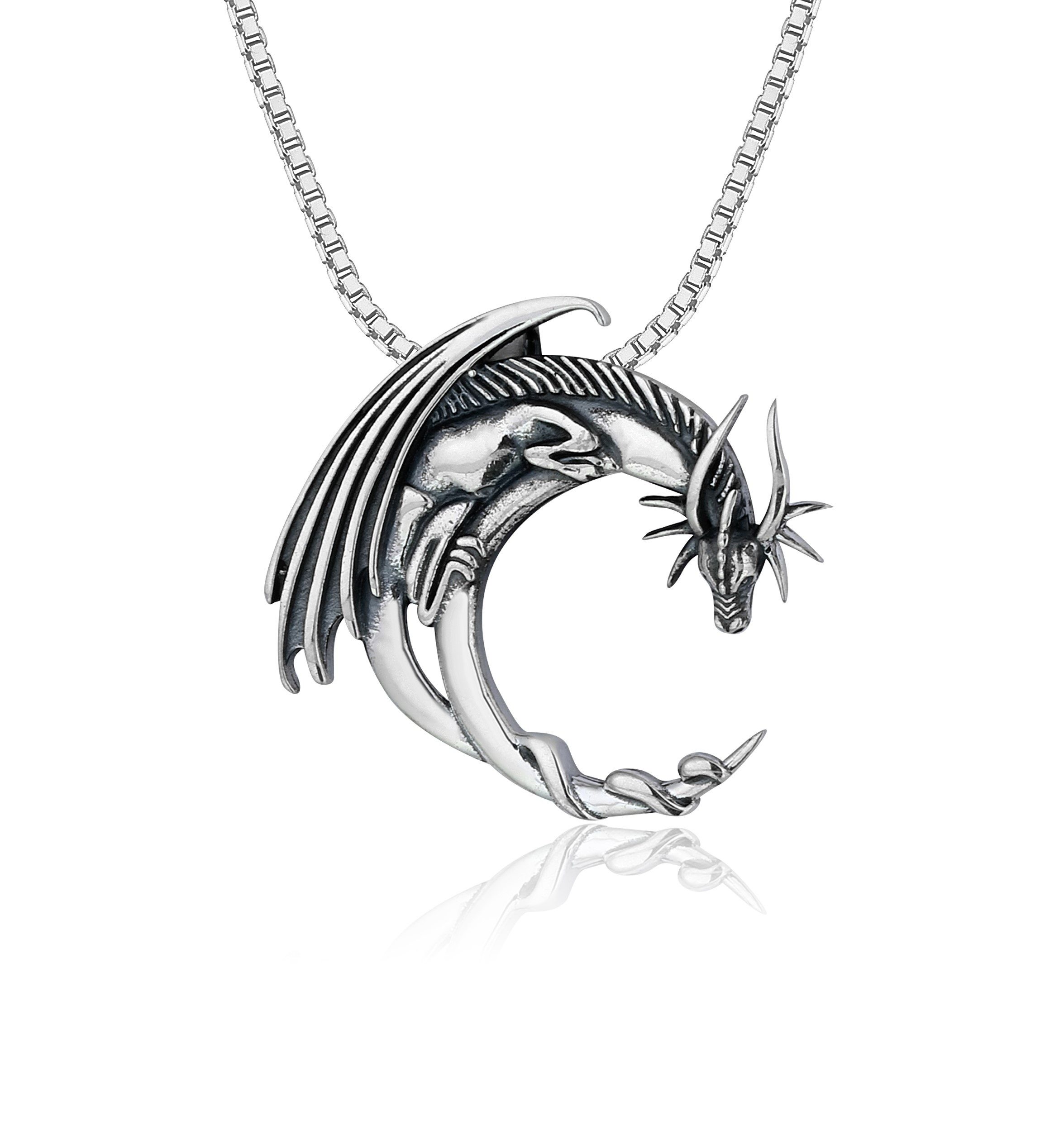 NAHLE Kette mit Anhänger Silber Drache Halsschmuck Anhänger (2-tlg., inkl. Schmuckbox), - rhodiniert anlaufgeschützt