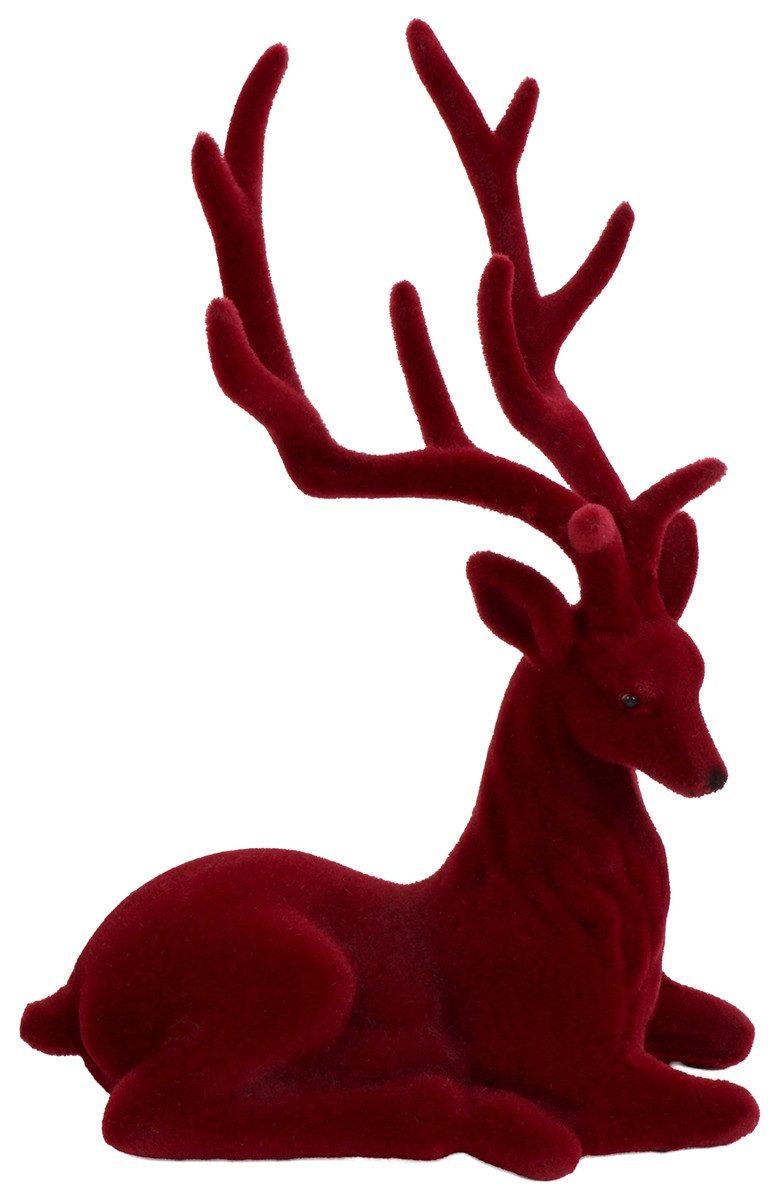 finehomegarden Dekofigur Hirsch Rentier dunkelrot beflockt sitzend 20xH15cm günstig online kaufen