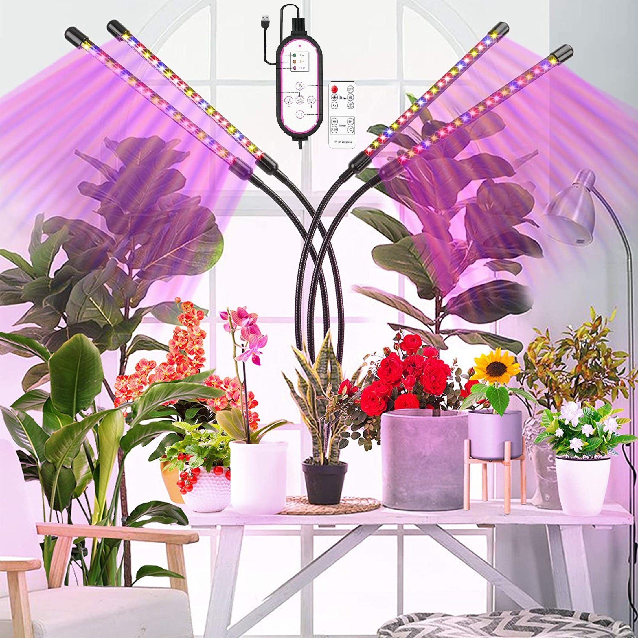 LANOR Pflanzenlampe LED-Pflanzenwachstum Licht,Clip-Licht,Pflanze füllen Licht,2/3/4 Köpfe, Zeitgesteuert